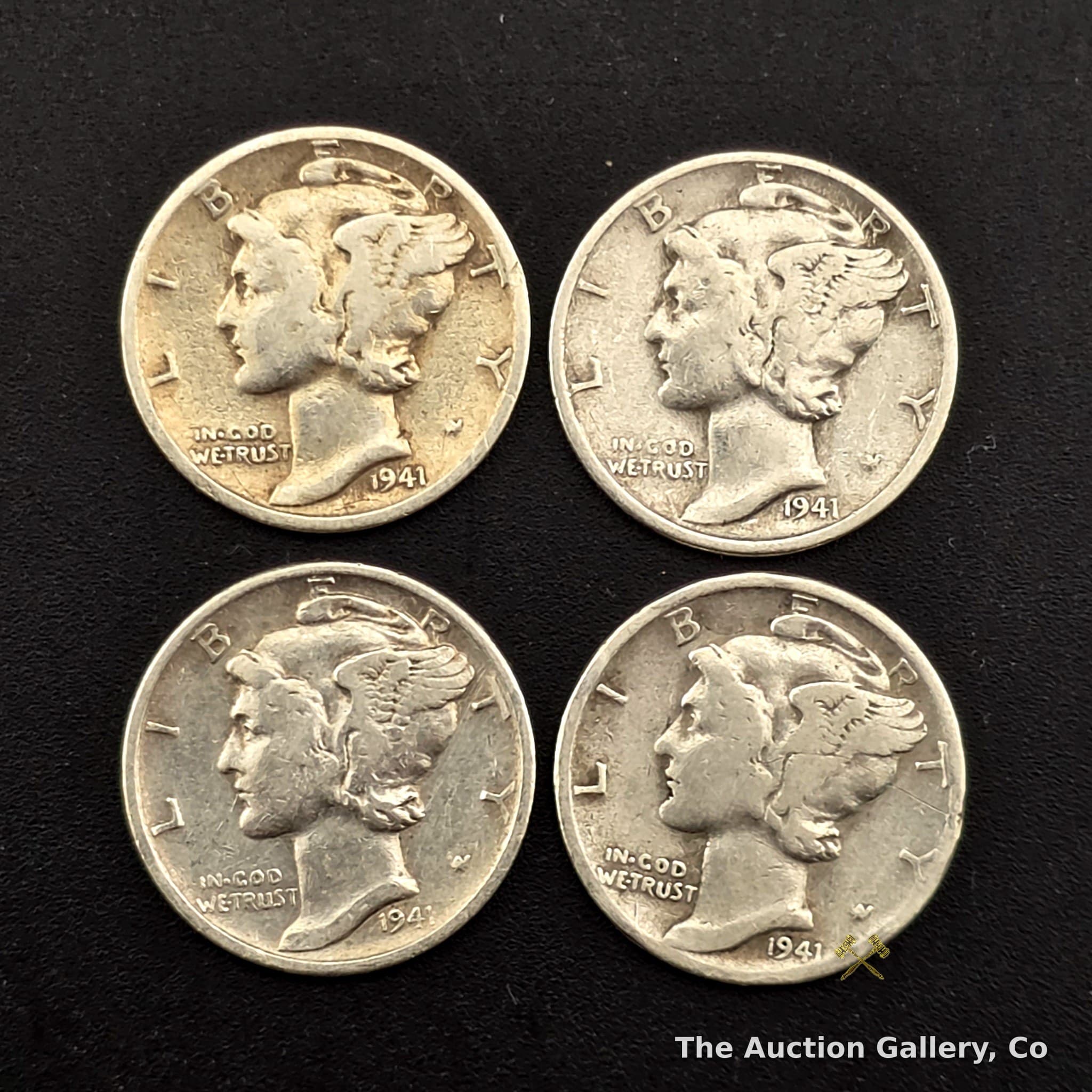 1941 Mercury Dime, 90% Silver, Lot of 4 โ Philadelphia (No Mint Mark)