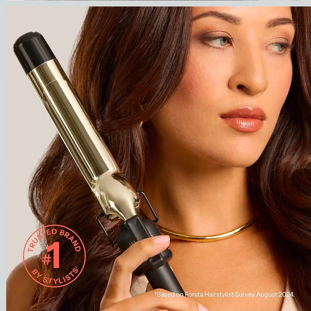 HOT Tools 24K Gold Professional 1 1/2" Extended Barrel Curling Iron with Clamp for Bouncy Curls, Faster Styling, Less Damage & Long-Lasting Results