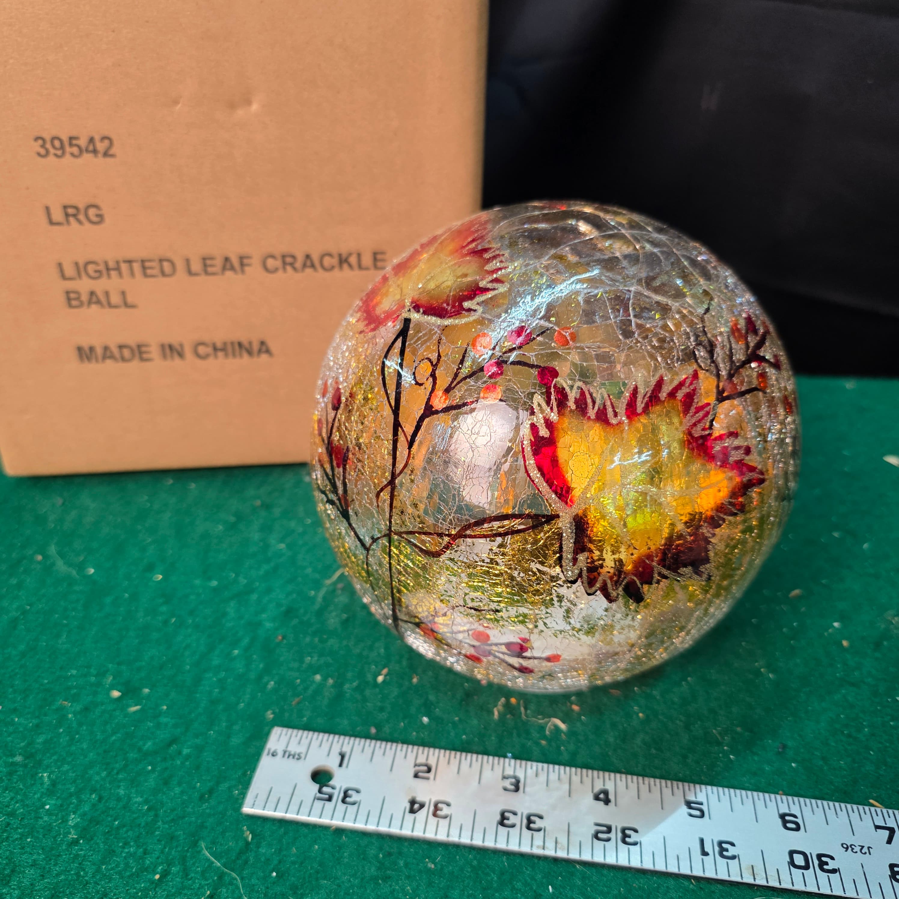 Lighted Leaf Crackle Glass Ball, Large