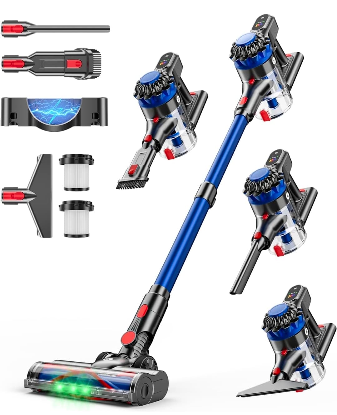 Cordless Vacuum Cleaner, 500W/40Kpa Vacuum Cleaners for Home, 60Mins Stick Vacuum with LED Display, Anti-Tangle & Wall Mount Charging, 8 in 1 Lightweight Vacuum for Hard Floors Carpet Pet Hair