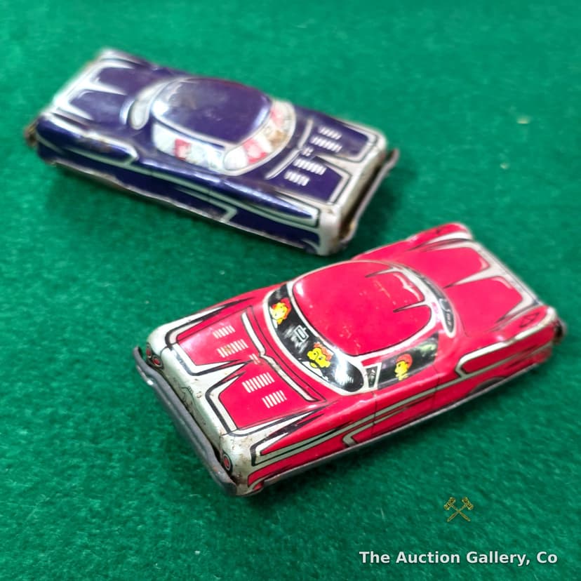 Vintage Made in Japan Tin Litho Toy Cars, Pair