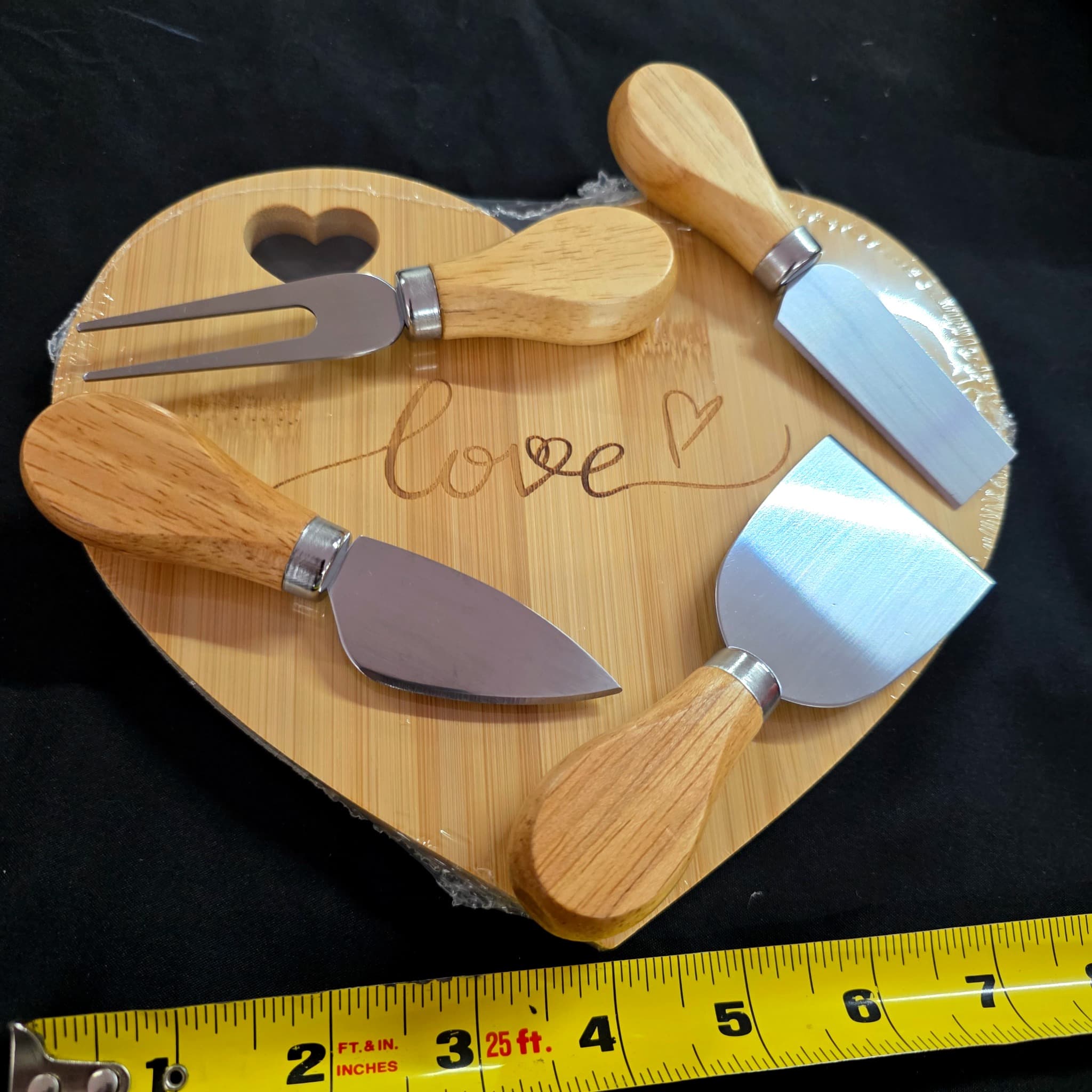 Heart-Shaped Bamboo Cheese Board 5-Piece Set, 8"