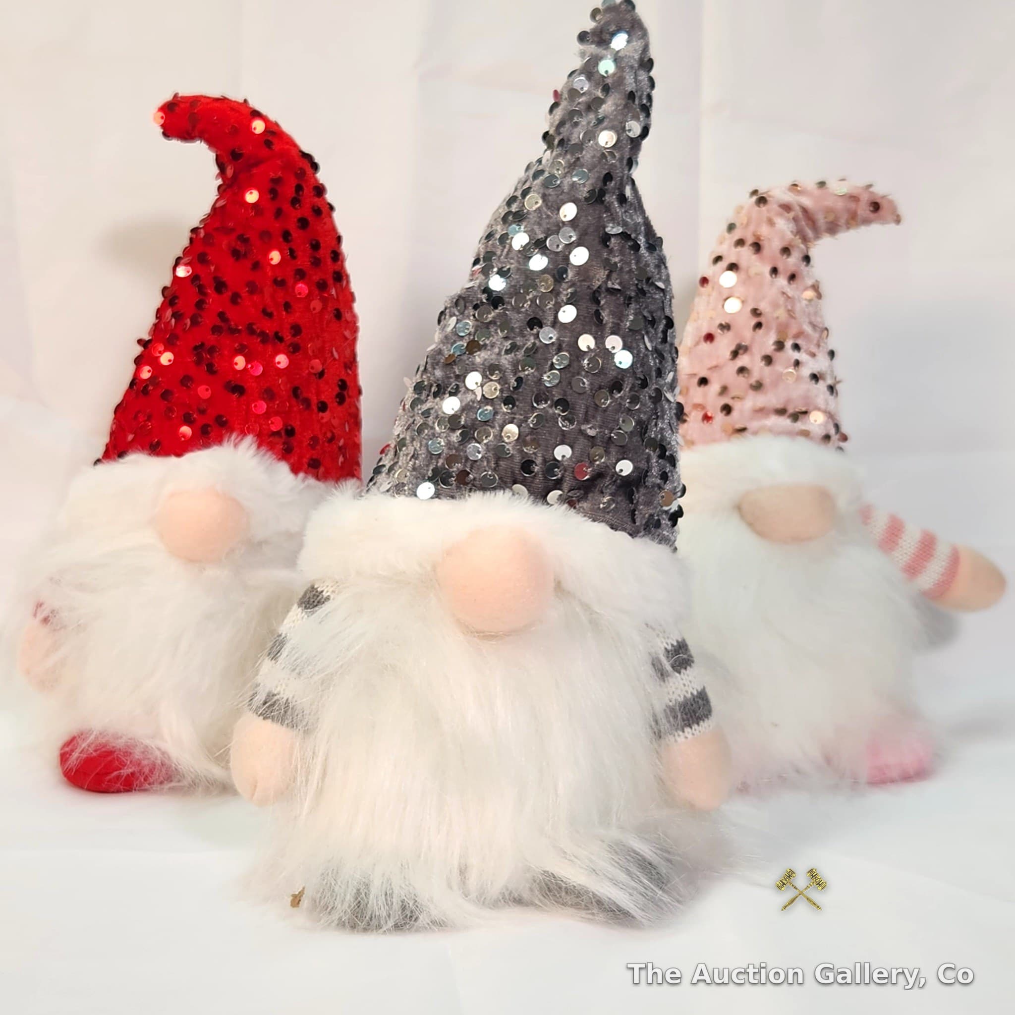 Set of 3 Light-Up Sequin Hat Gnomes, 11 Inches