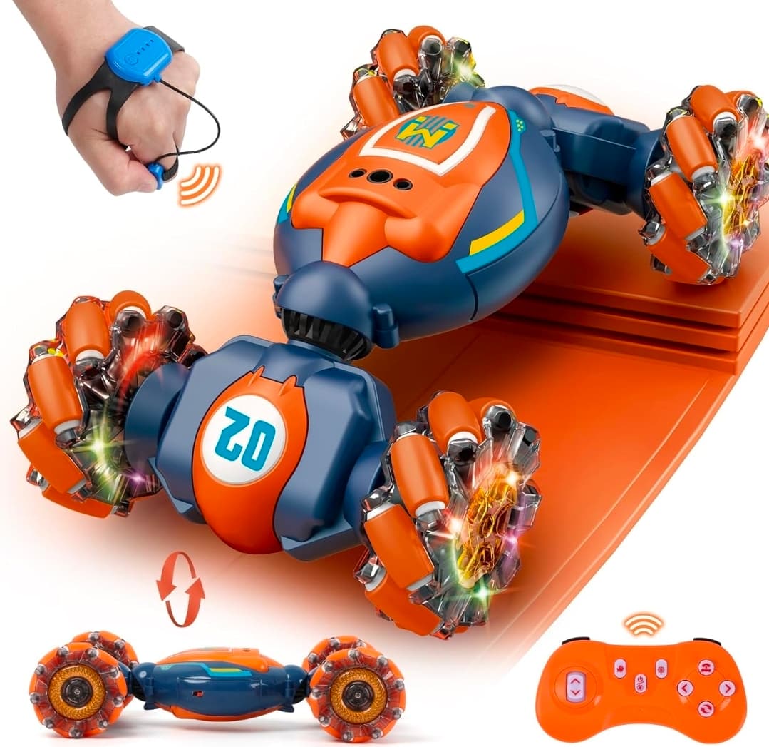 Gesture Sensing RC Stunt Car - Boys Girls Toys Age 6-8-12, 4WD Hand Controlled Remote Control Twist Car with Light & Music,Cool Birthday presents and Ideas Gifts for Kids Age 6 7 8 9 10 11 12 YearsOld