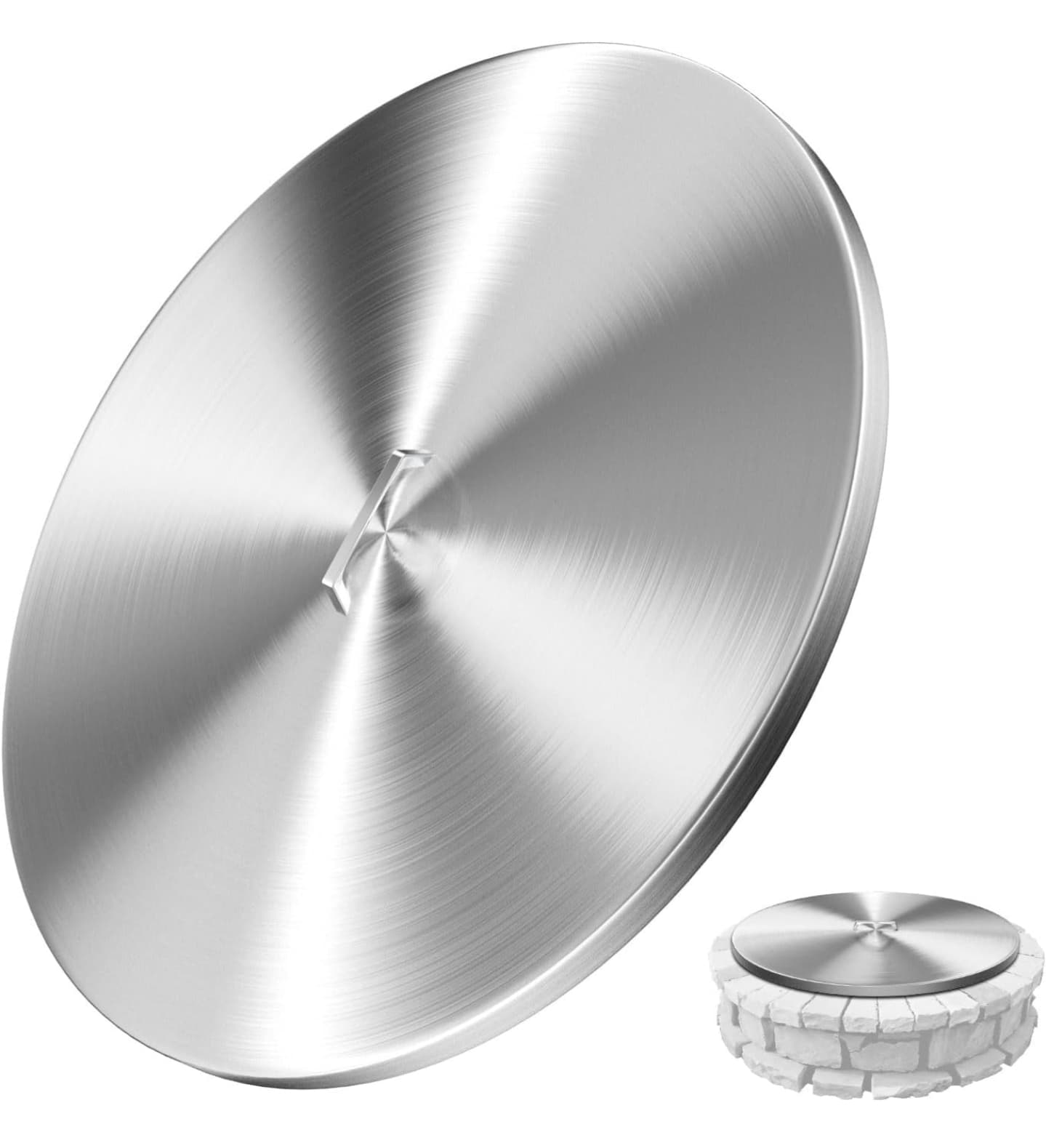 Fire Pit Lid Round - 34 Inch 304 Stainless Steel Fire Pit Cover Round Metal with Convenient Handle for 30-Inch Flat Fire Pit Pan and 31-Inch Drop-in Burner Pan, Heavy Duty and Rust Resistant