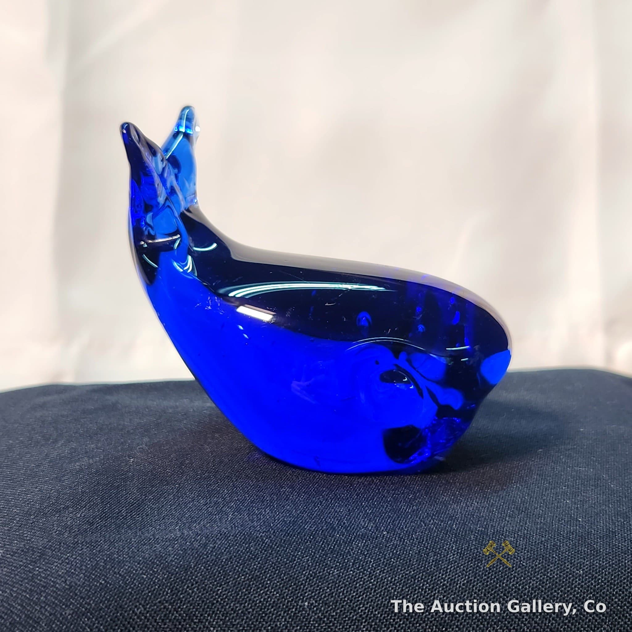 Cobalt Blue Art Glass Whale Figurine, Paperweight