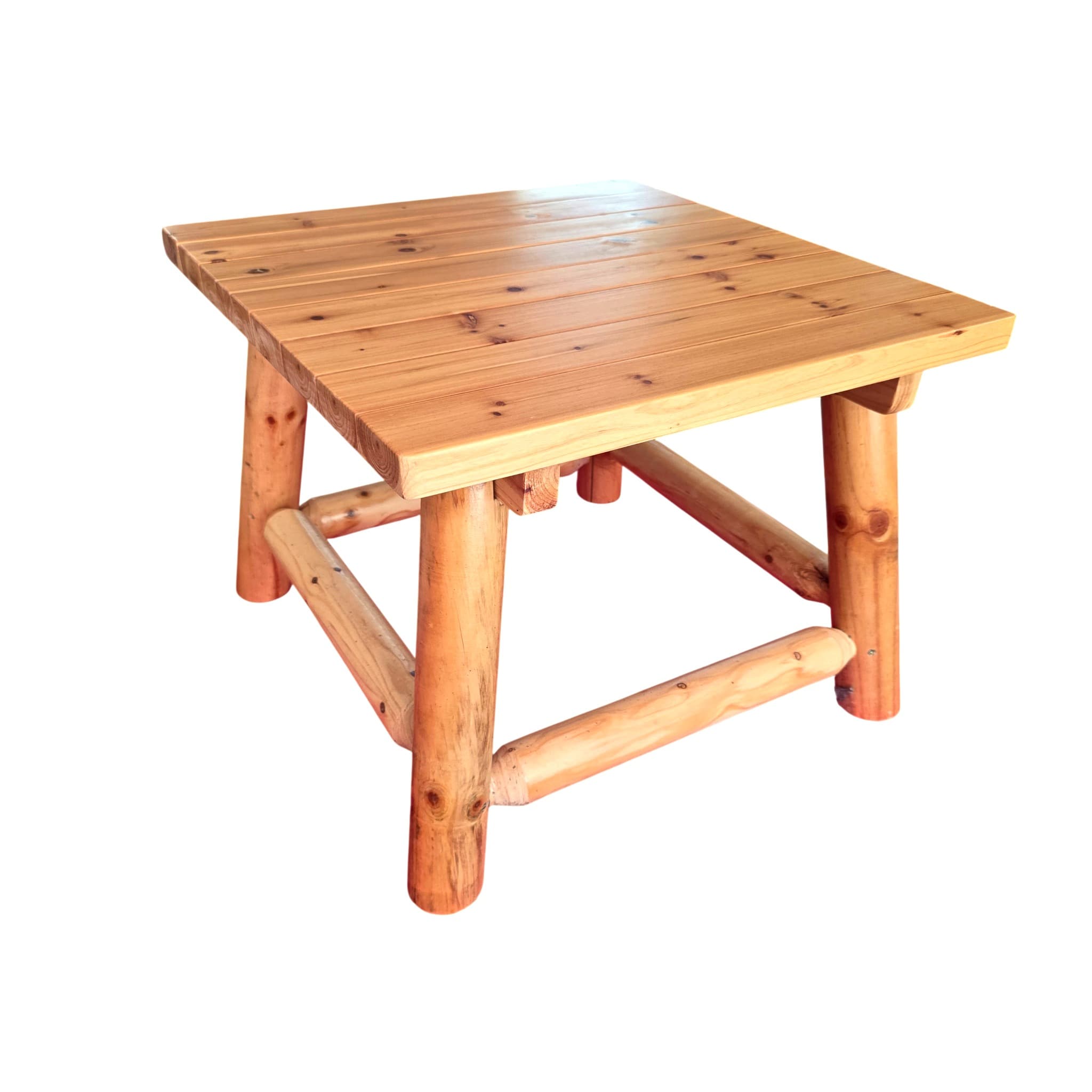 Rustic Log-Leg End Table, 24" x 24" x 18"