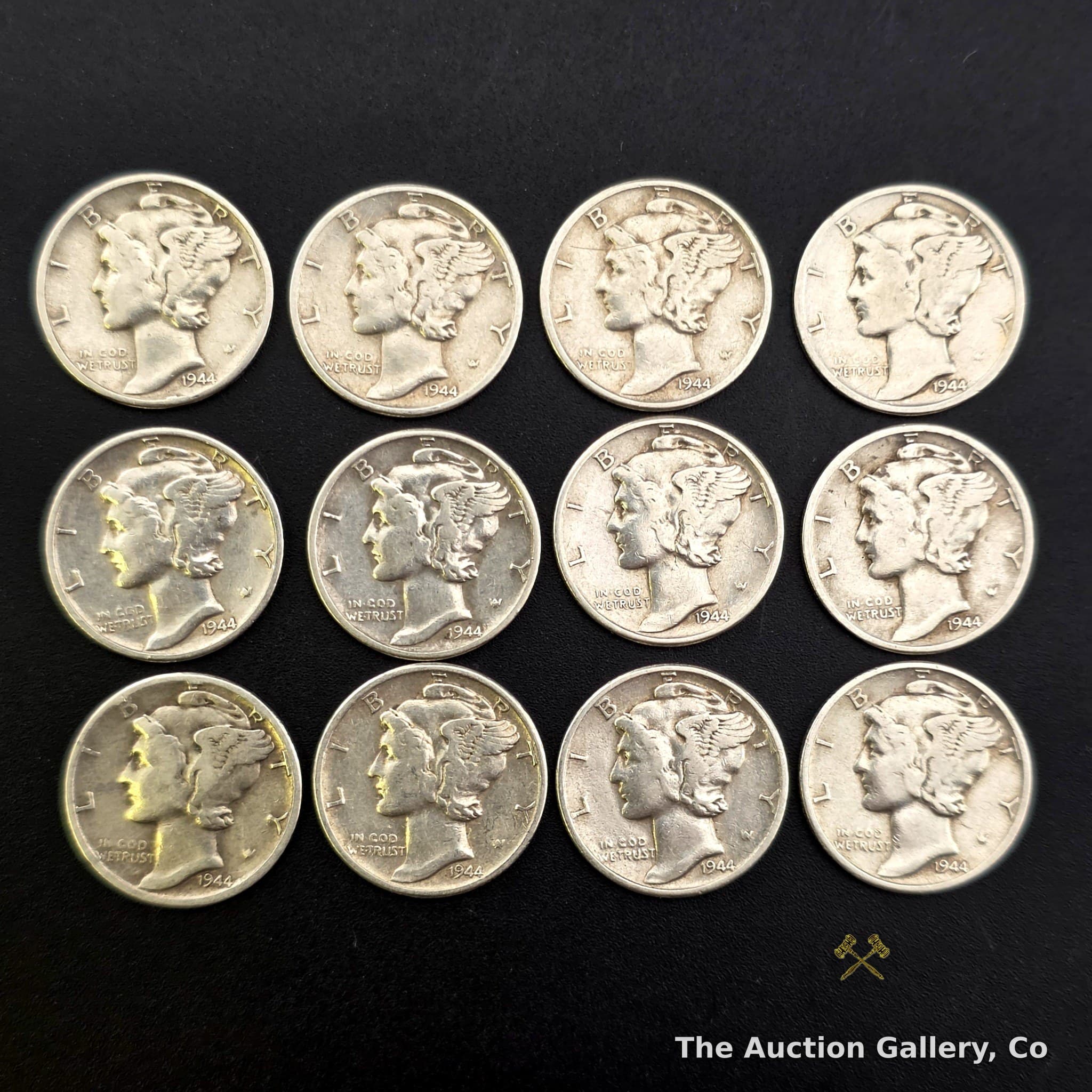 1944 Mercury (Winged Liberty) Dimes, 90% Silver โ Lot of 12