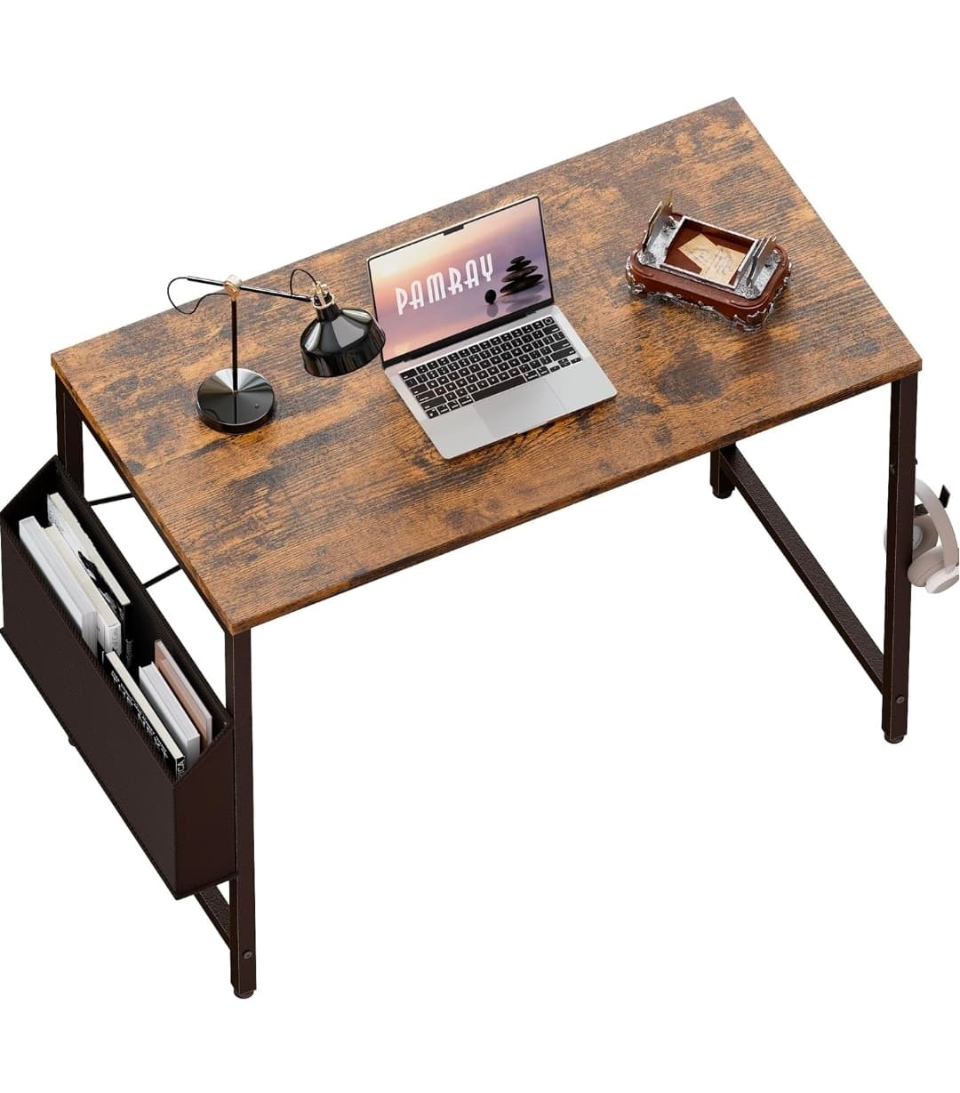 Pamray 32 Inch Computer Desk for Small Spaces with Storage Bag, Home Office Work Desk with Headphone Hook, Small Office Desk Study Writing Table