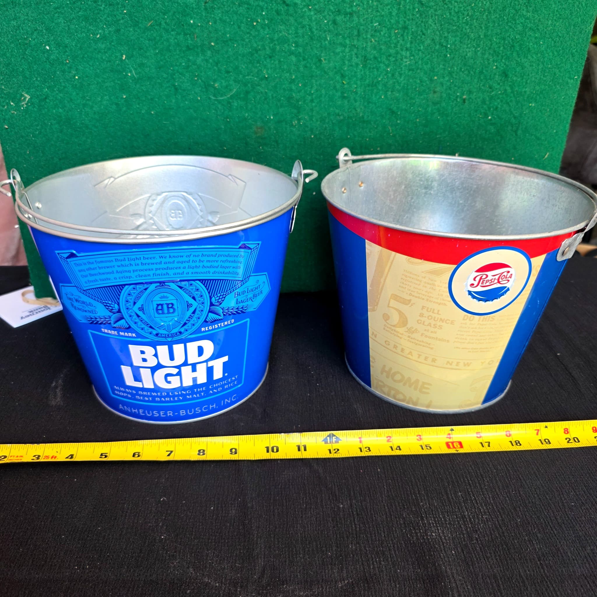 Bud Light & Pepsi-Cola Advertising Metal Buckets, Set of 2
