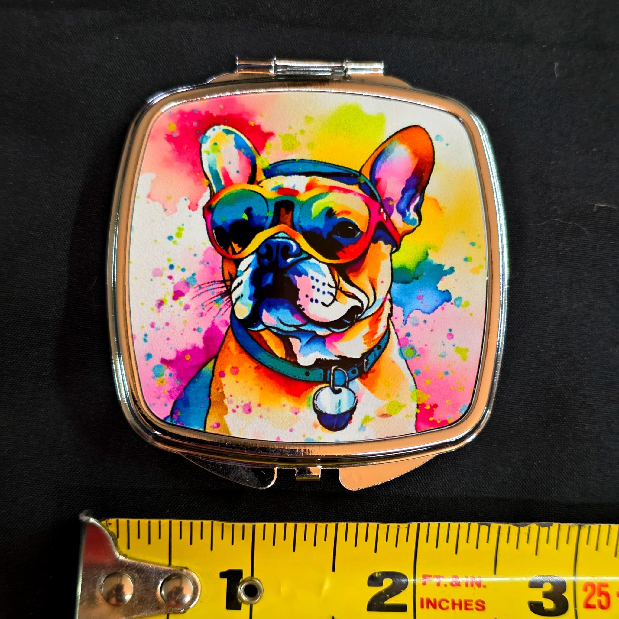 French Bulldog Compact Mirror, Colorful Watercolor Design