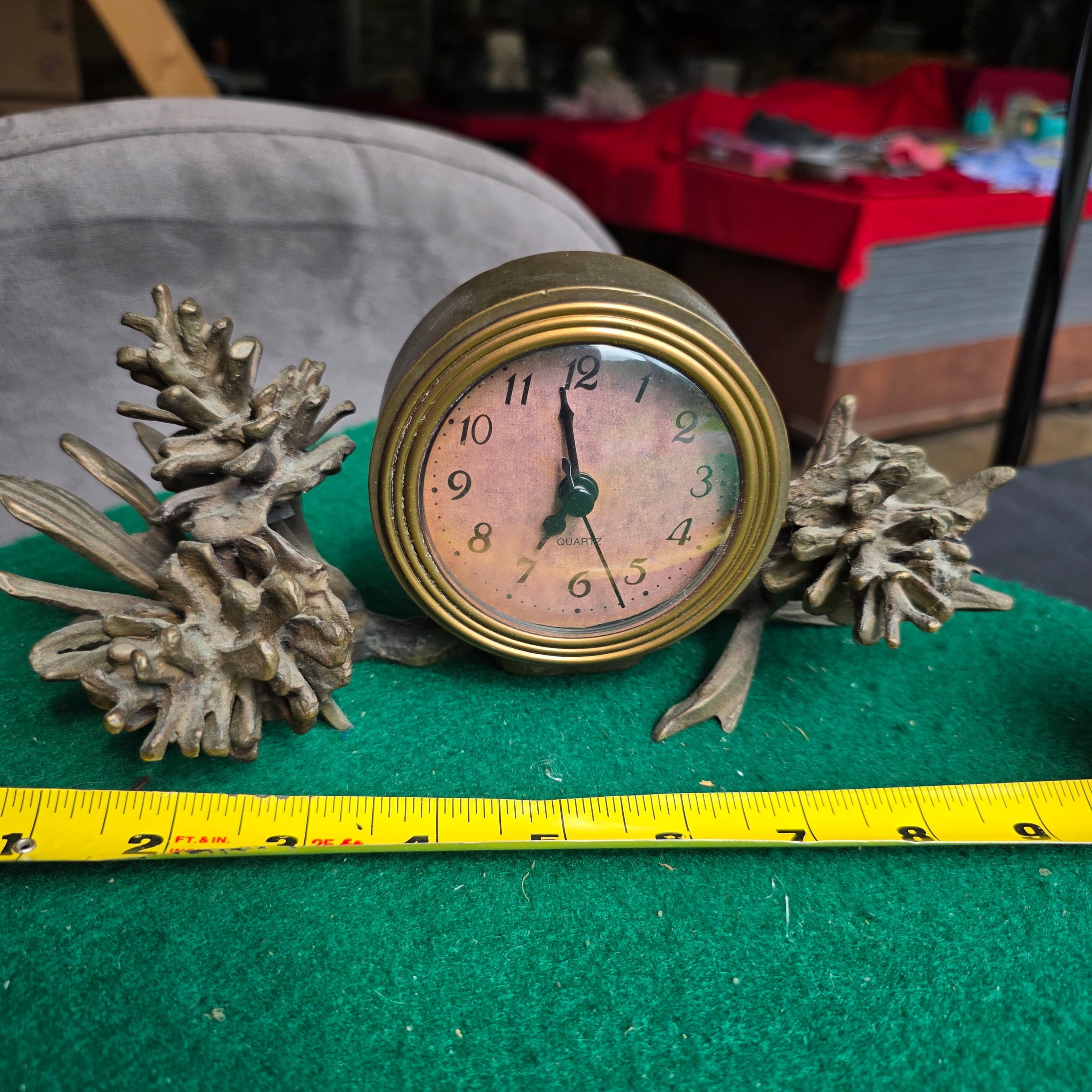 Solid Brass Pinecone Desk Clock, Battery Movement
