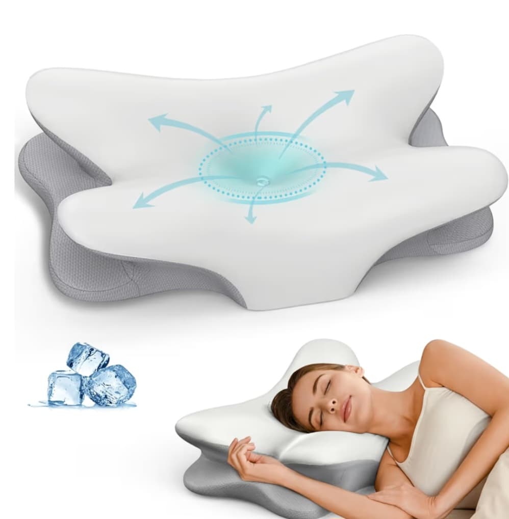 Cooling Cervical Neck Pillow - All Sleep Positions (White/Grey)