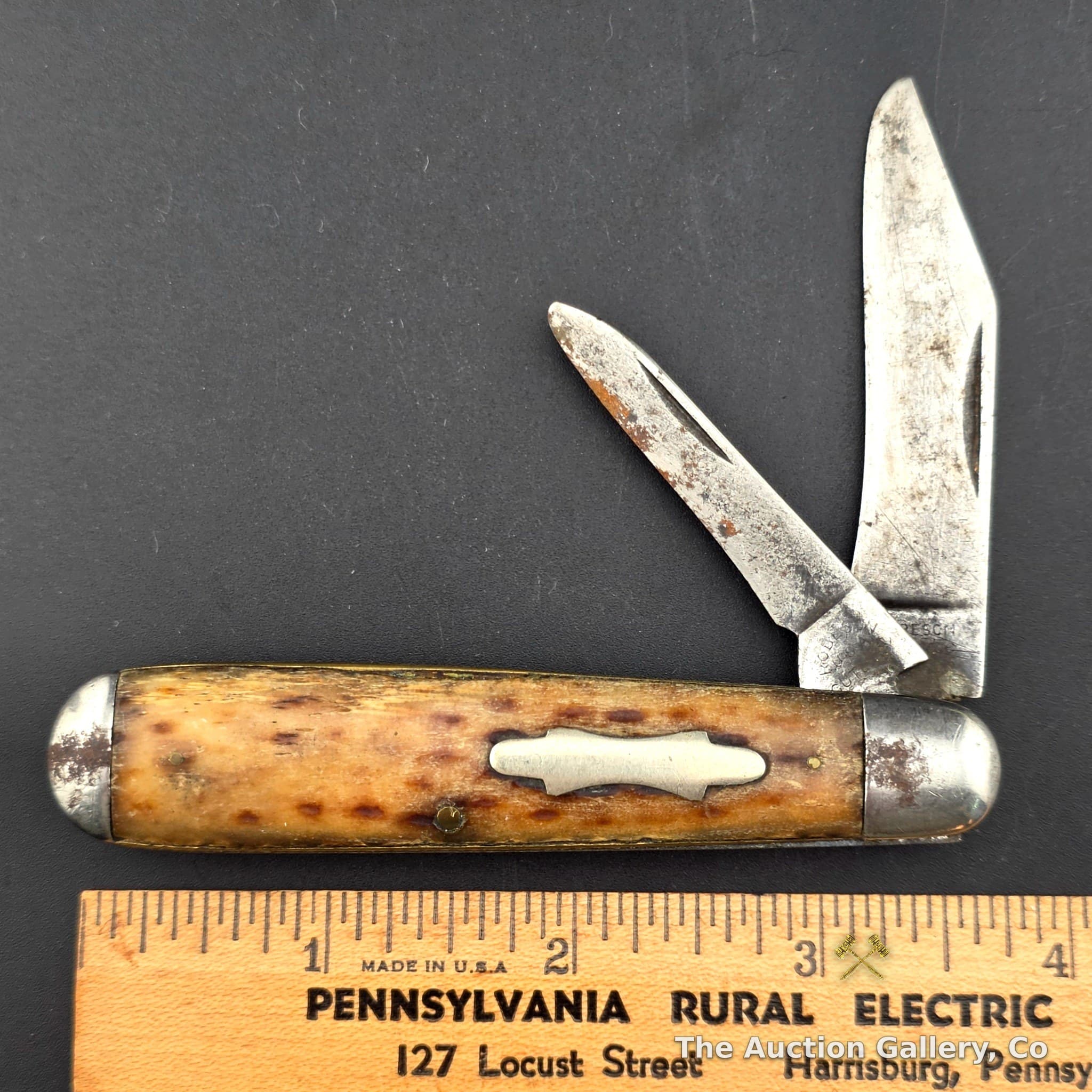 Vintage Two-Blade Folding Pocket Knife, Bone Handle