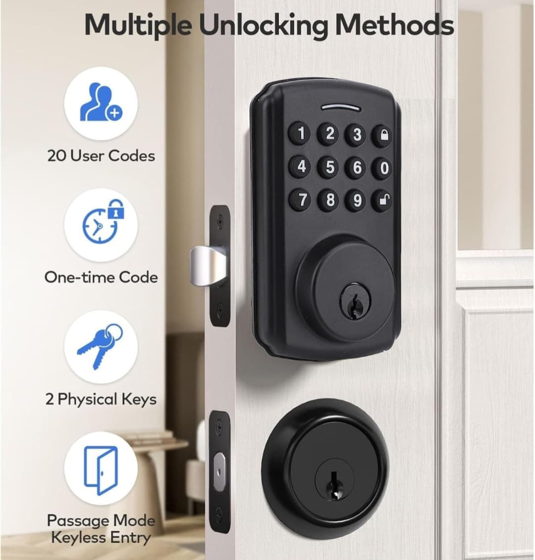Smart Keyless Door Lock - Code Key App Control - Touch Keypad - Digital BT Door Lock - With Keys