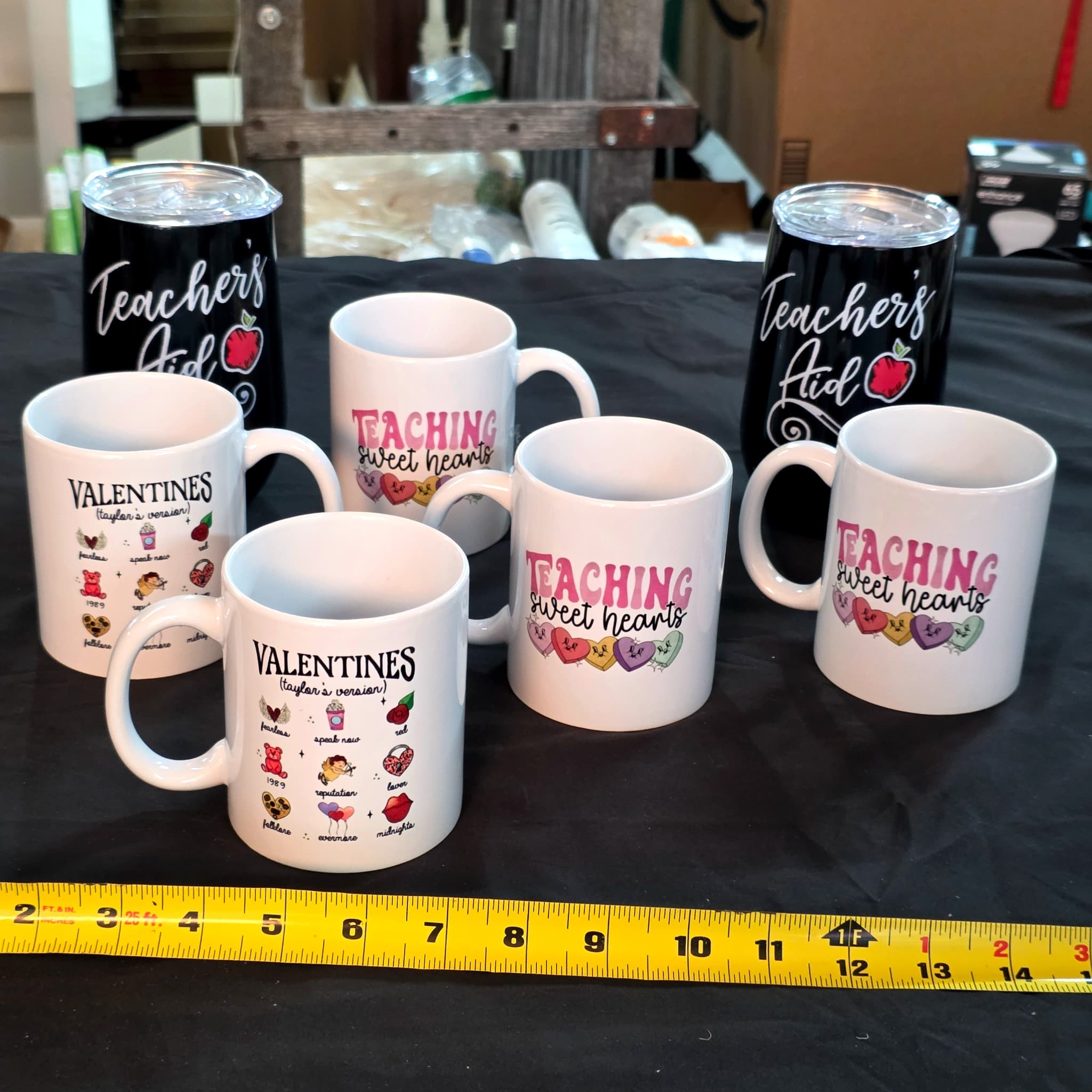Valentine's & Teacher Novelty Mugs, Lot of 7