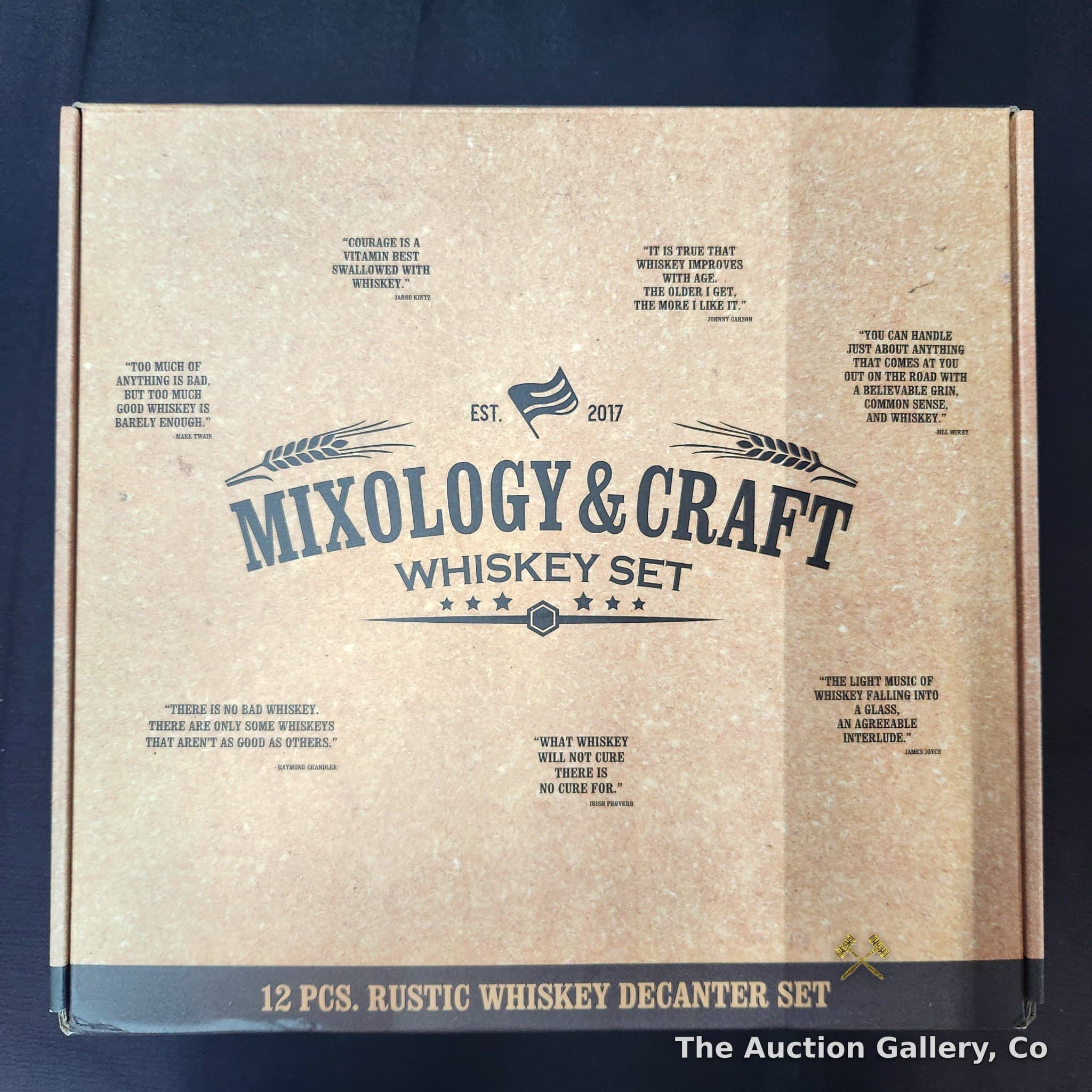 Mixology & Craft 12-Piece Rustic Whiskey Decanter Set, New in Box