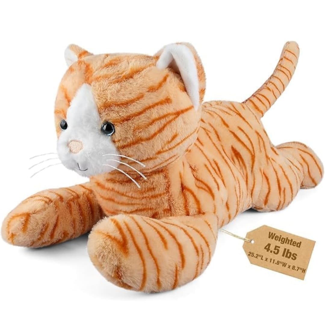 22" 4.5 lbs Large Laying Cat Plush - Weighted (weight is removable)