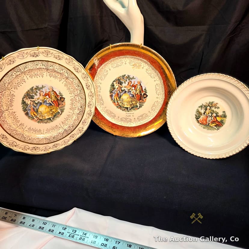 Vintage Rococo Courting Scene Plates & Bowl, Set of 3