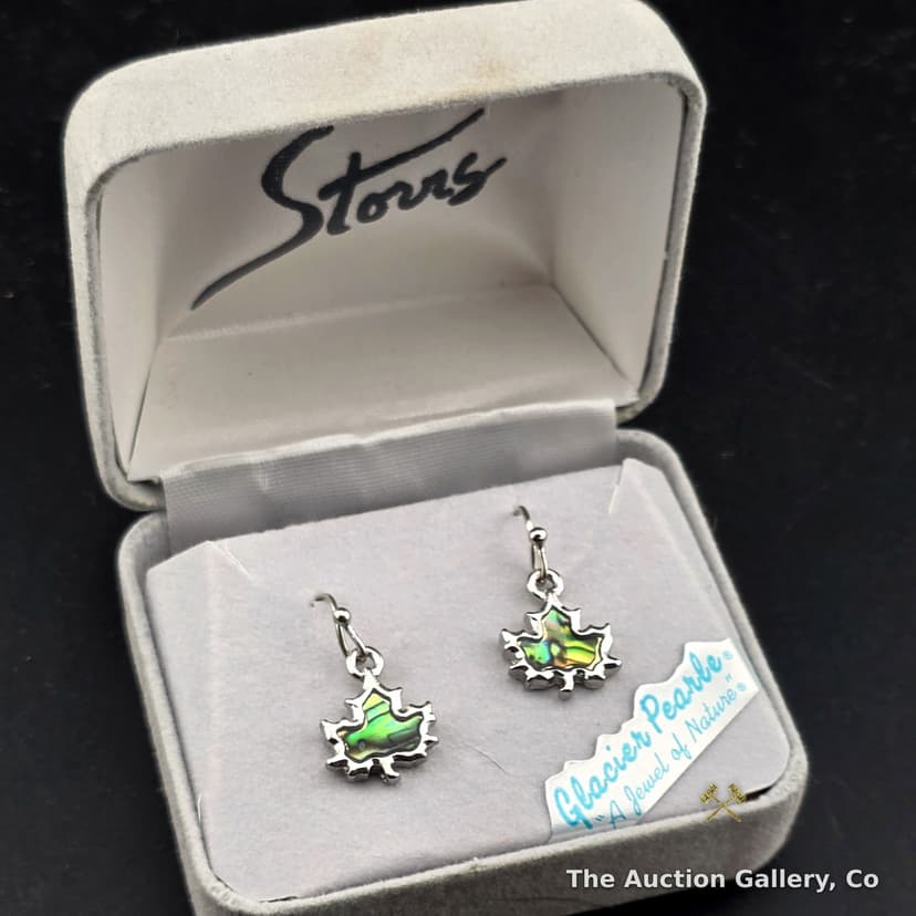 Glacier Pearle Sterling Silver Abalone Maple Leaf Drop Earrings