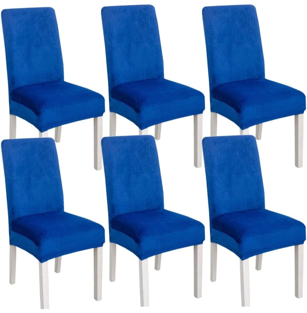 Royal Blue Velvet Dining Chair Covers (6 Pieces)