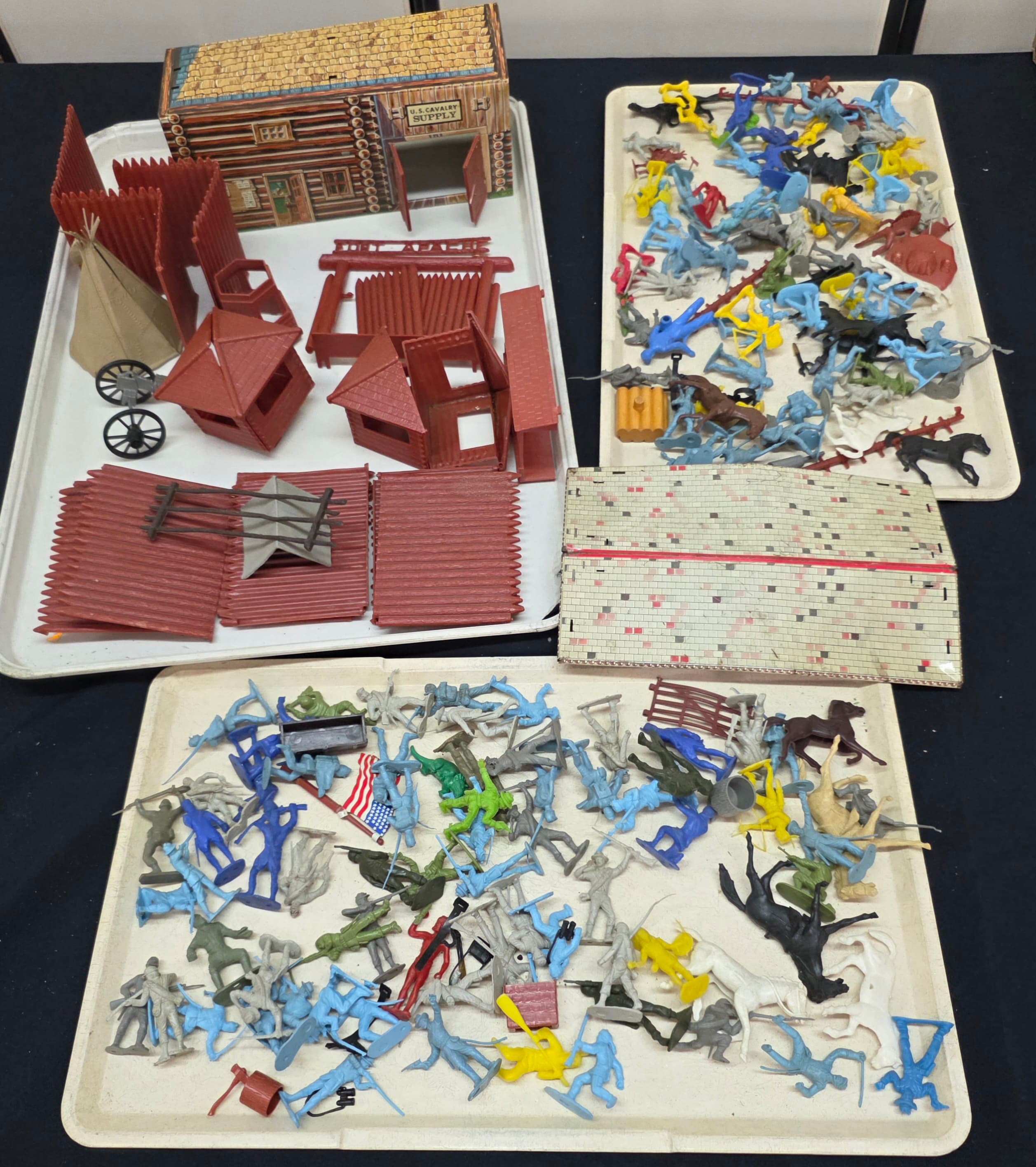 Vintage Plastic Western Fort Playset with Figures, Large Lot