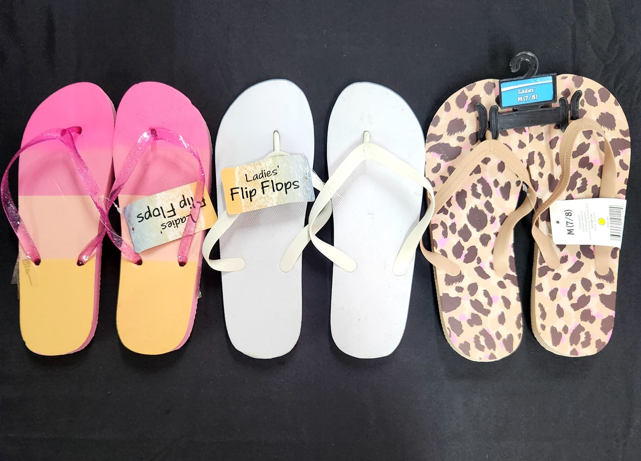 Women's Flip Flops, 3 Pairs, Size Medium (7/8)