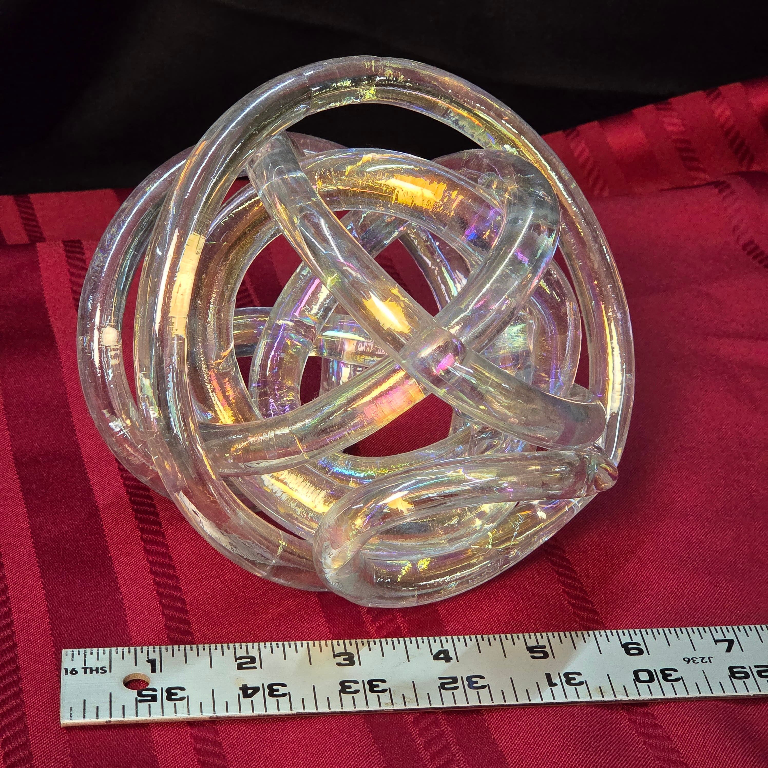 Vintage Murano Style Iridescent Clear Glass Infinity Knot Sculpture - Unmarked