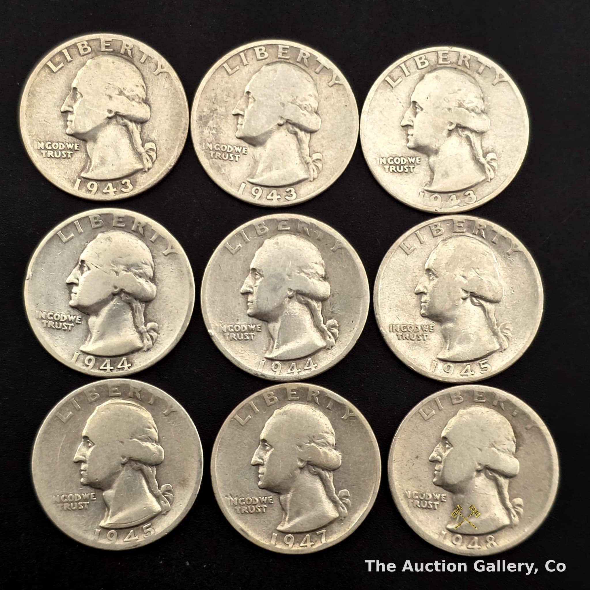 1943โ1948-S Washington Silver Quarters, Lot of 9