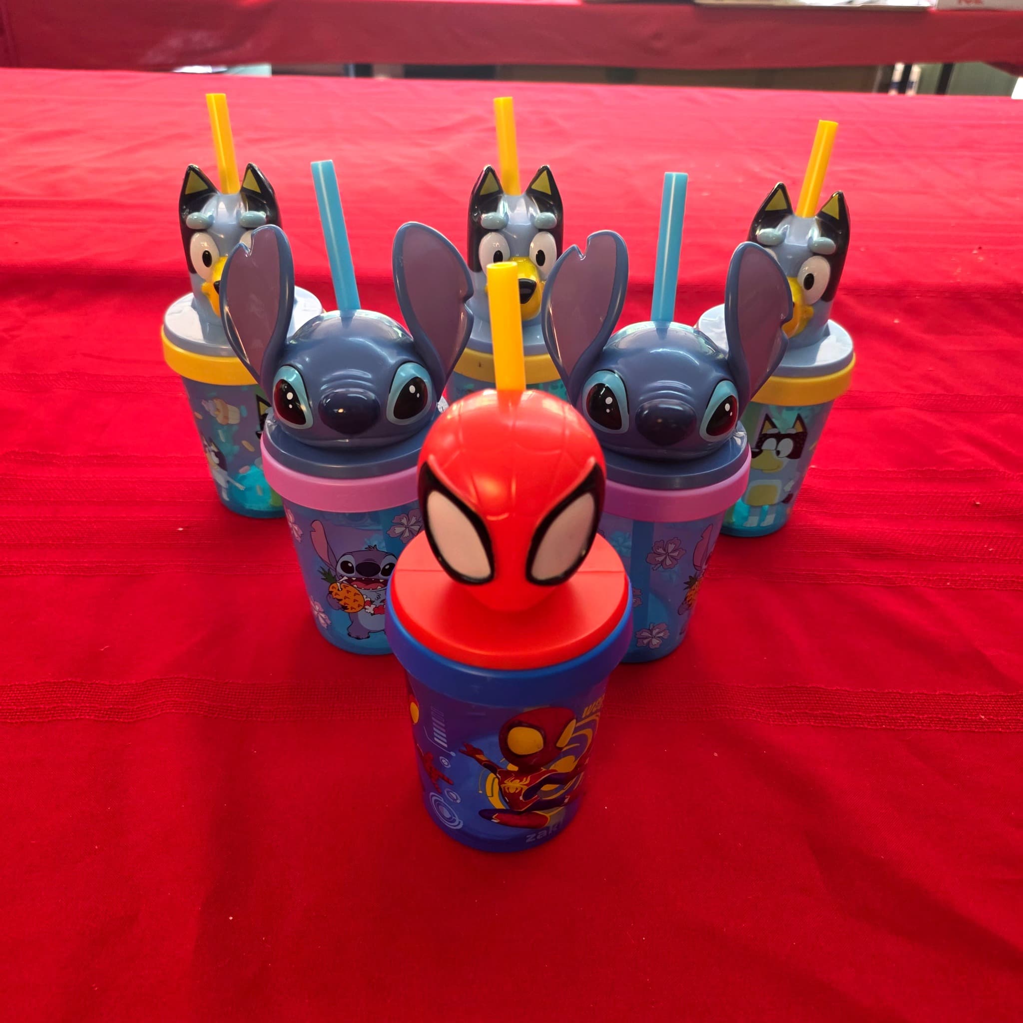 Character Cups Lot, Bluey, Spider-Man, Stitch β Brand New