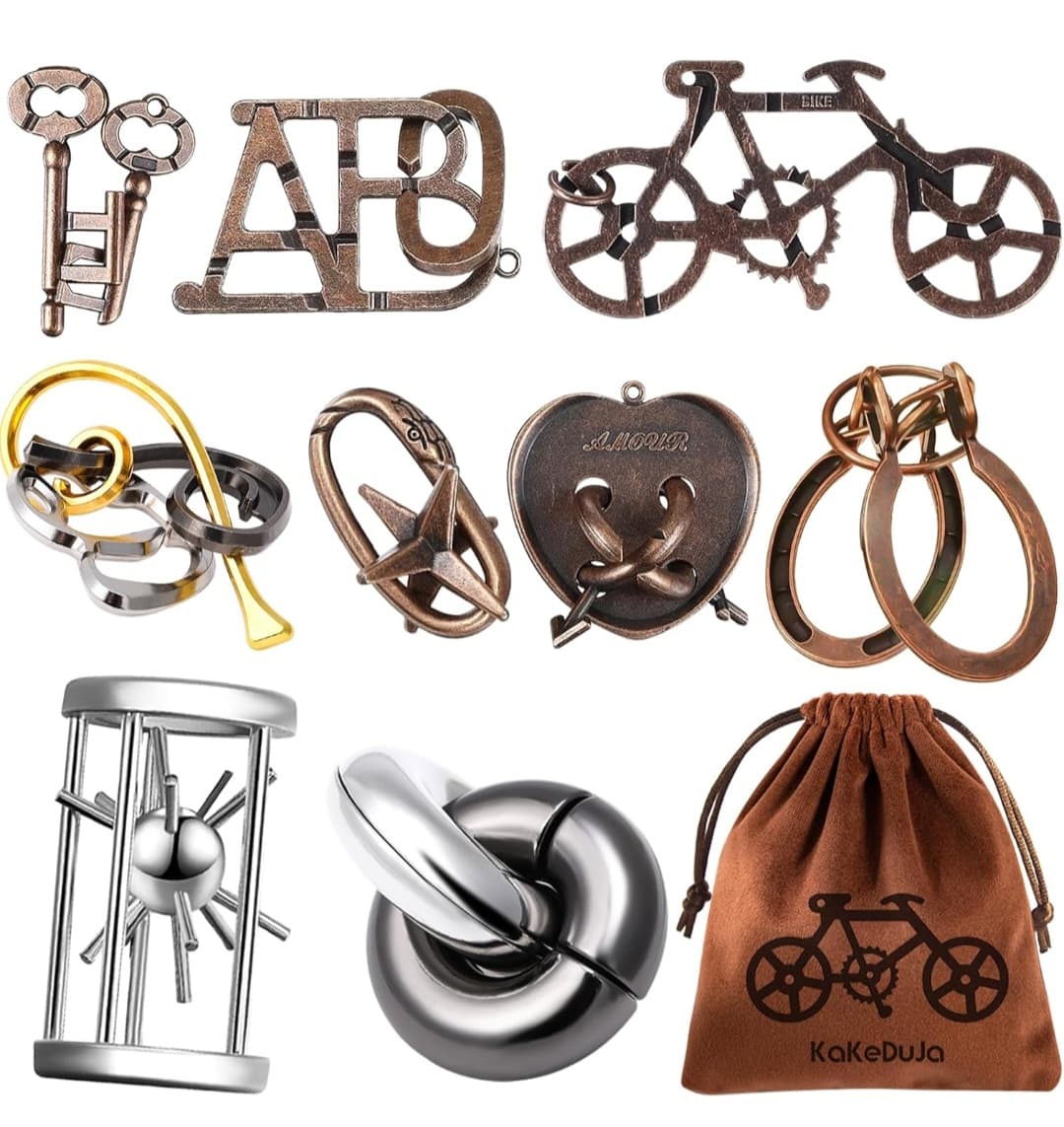 9pc Metal Puzzles Set - with Christmas Theme Gift Bag