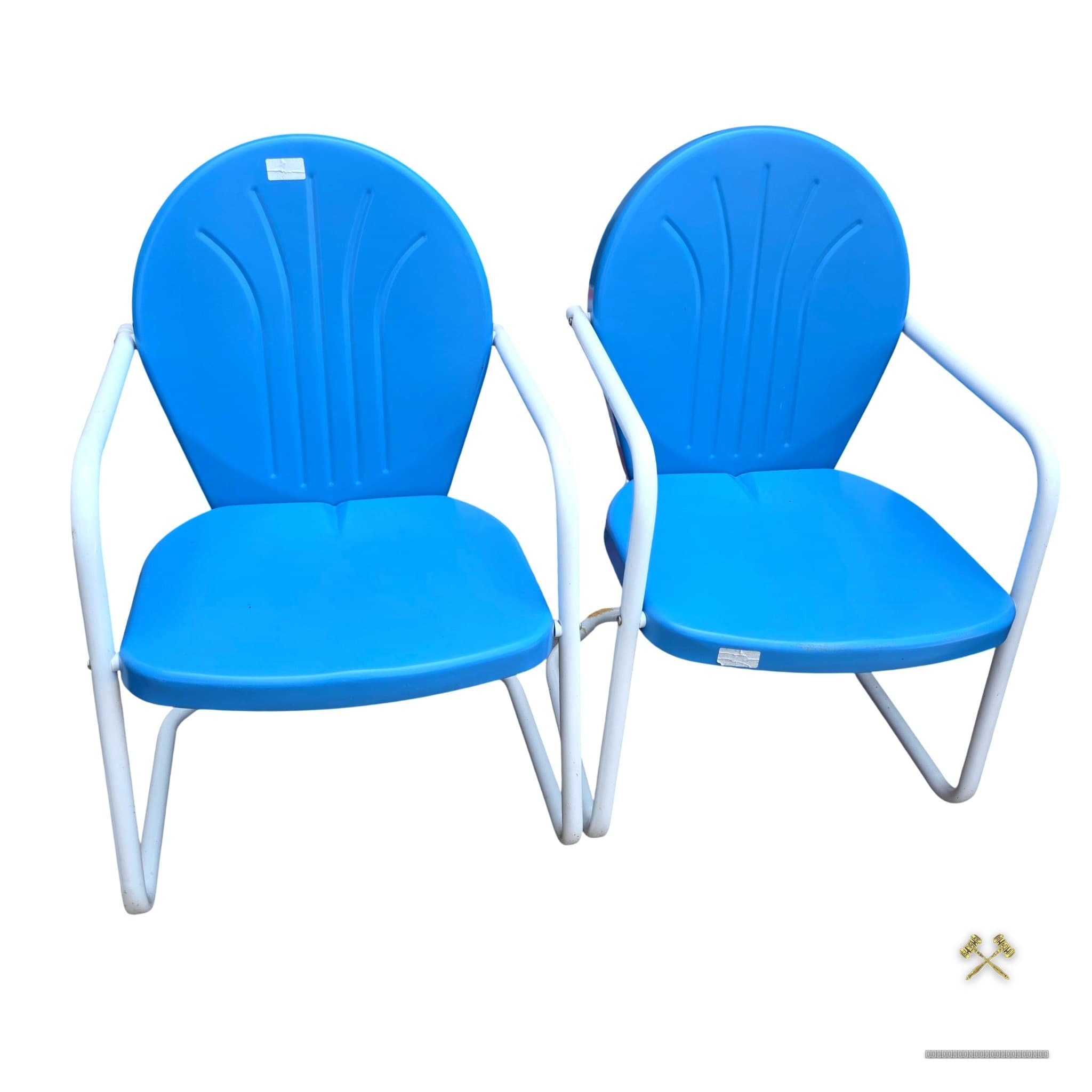 Brand New Metal Outdoor Spring Chairs, Blue & White โ Choice of 2