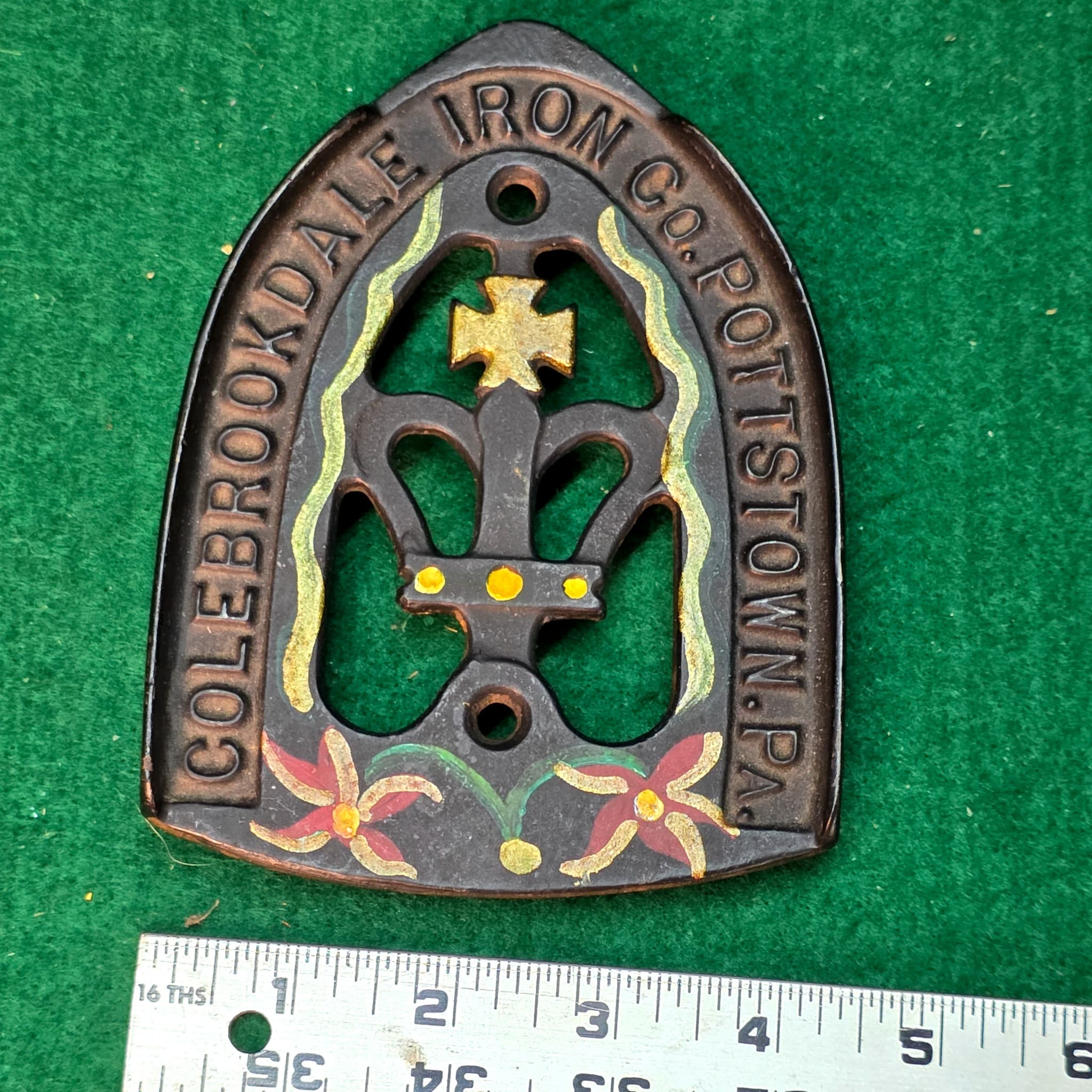 Colebrookdale Iron Co. Pottstown PA Cast Iron Trivet, Hand-Painted
