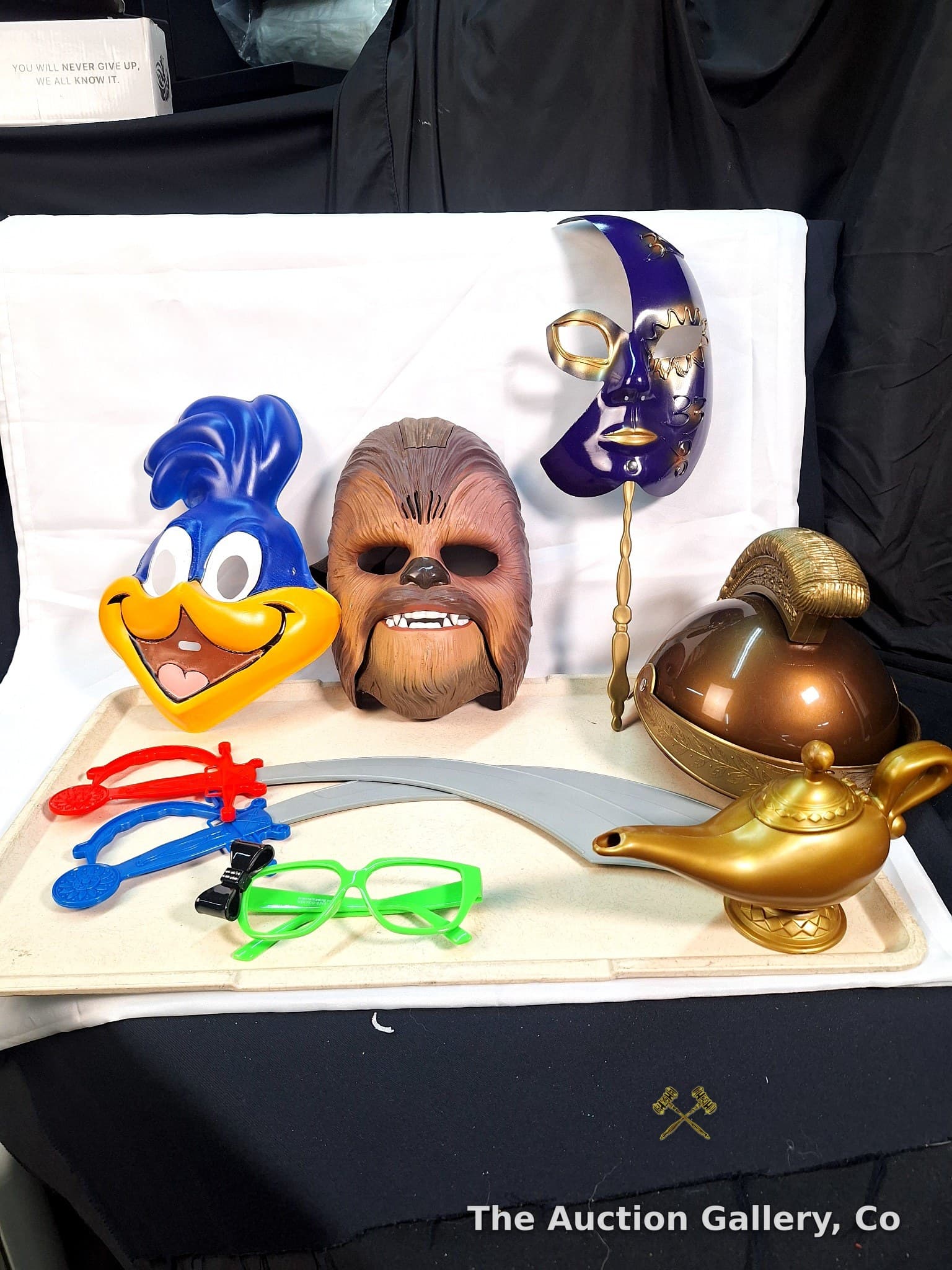Halloween Costume Lot โ Masks, Helmet, Sword Props & More
