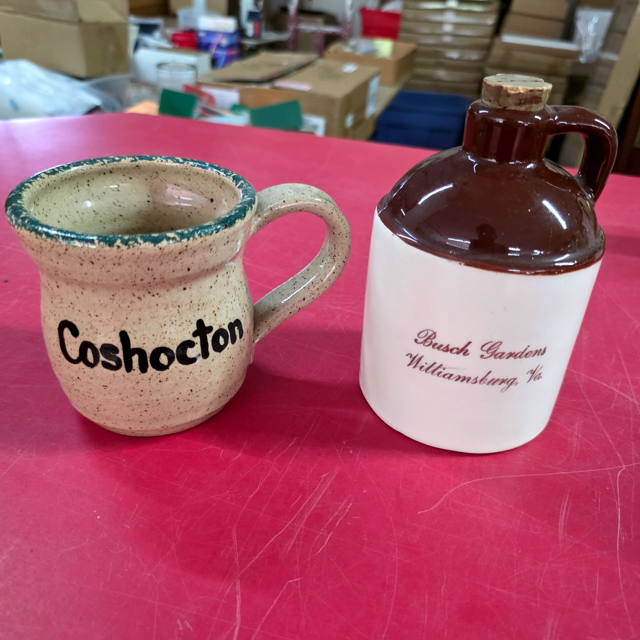 Souvenir Stoneware Lot โ Coshocton Mug & Busch Gardens Jug
