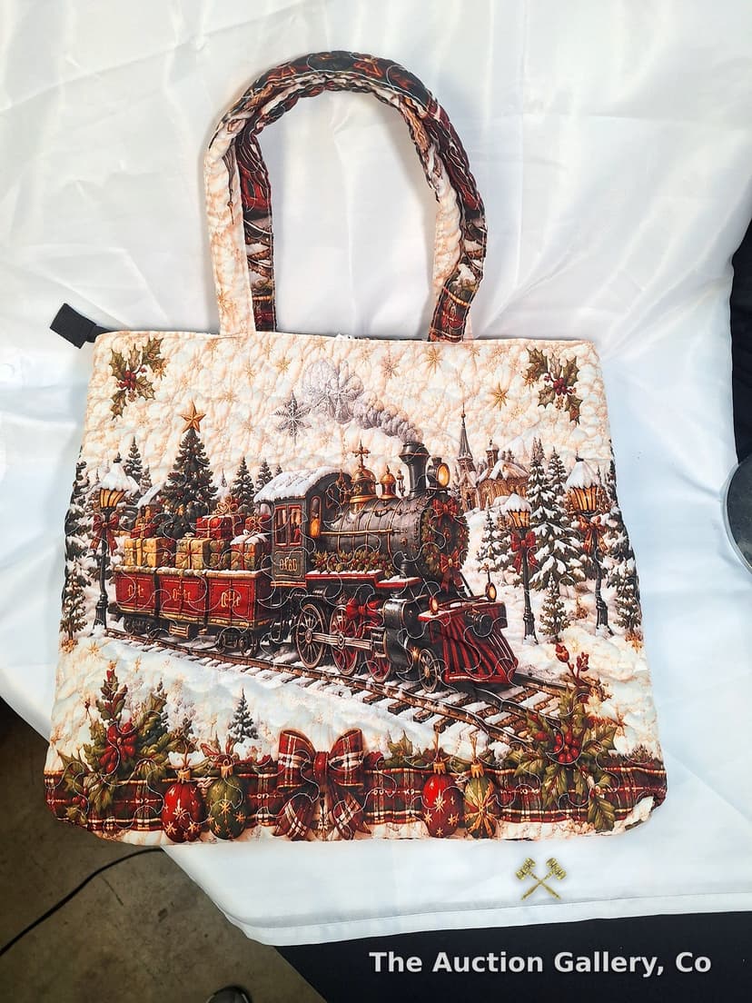 Quilted Christmas Train Tote Bag, New Without Tags