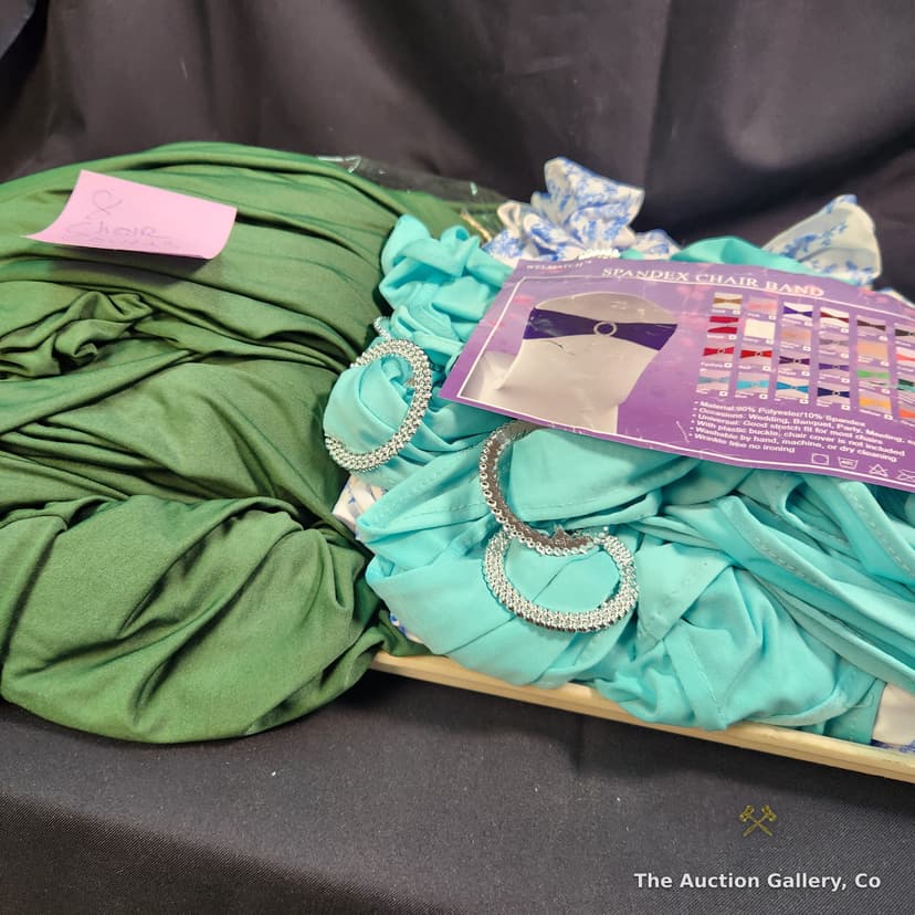 Chair Cover & Spandex Chair Band Lot โ Green Covers, Teal & Floral Bands โ photo 2