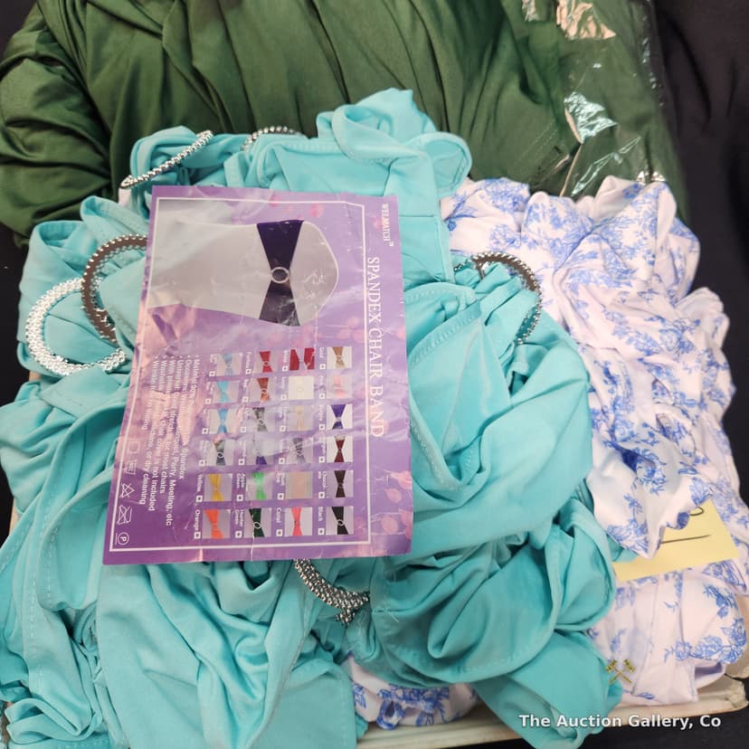 Chair Cover & Spandex Chair Band Lot โ Green Covers, Teal & Floral Bands โ photo 3