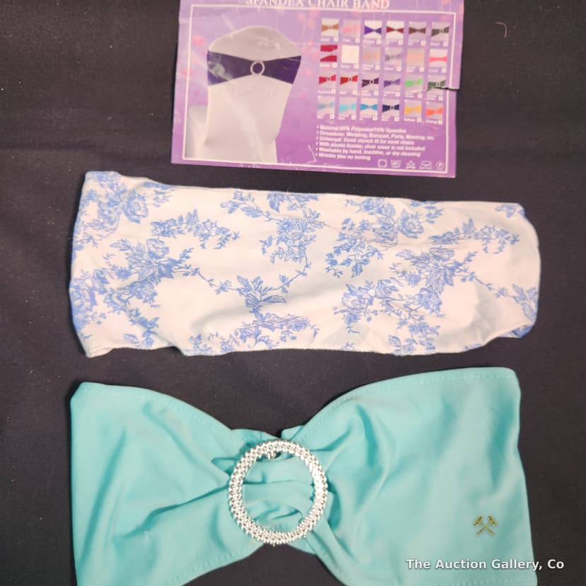 Chair Cover & Spandex Chair Band Lot โ Green Covers, Teal & Floral Bands โ photo 5