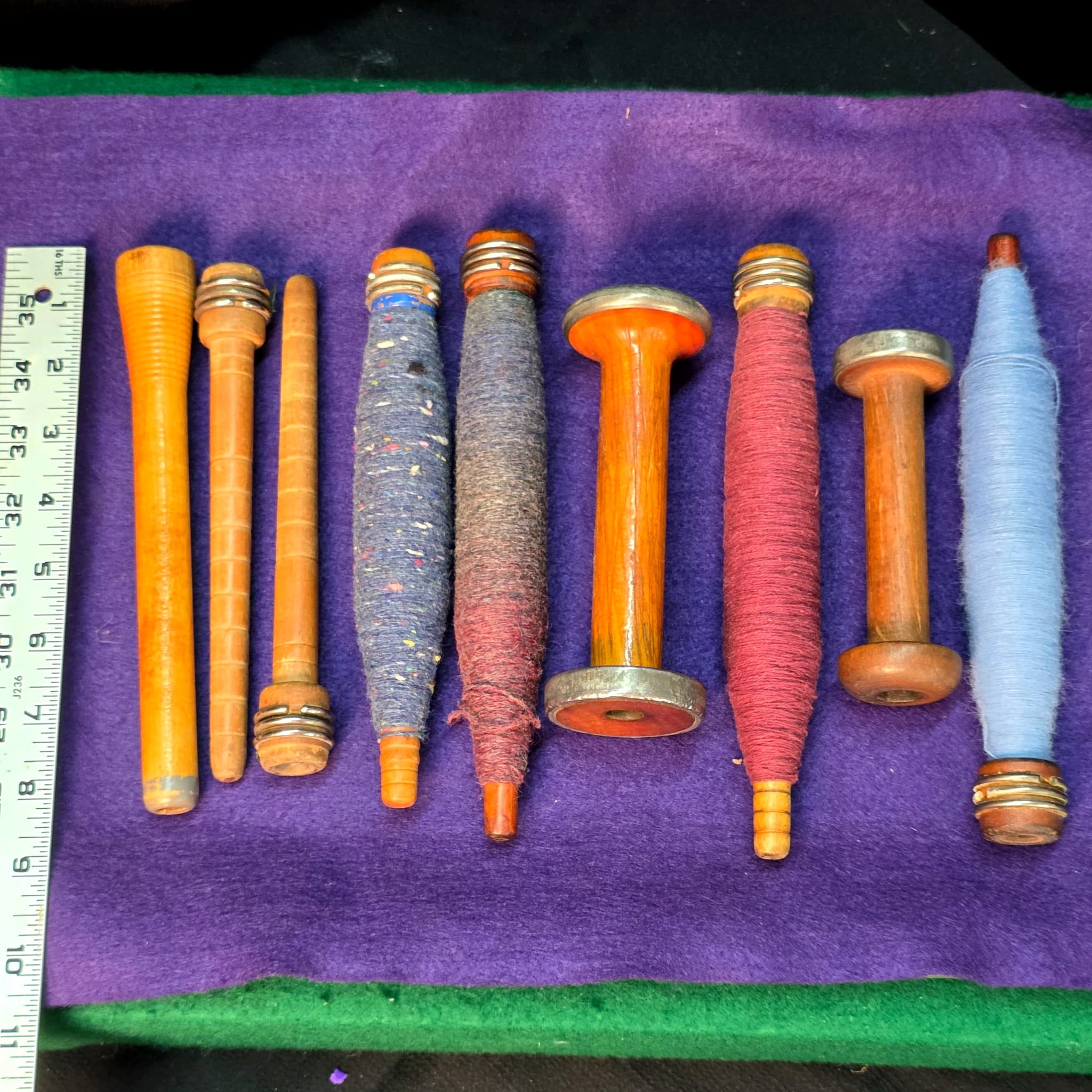 Vintage Wooden Weaving Bobbins & Spindles, Set of 8