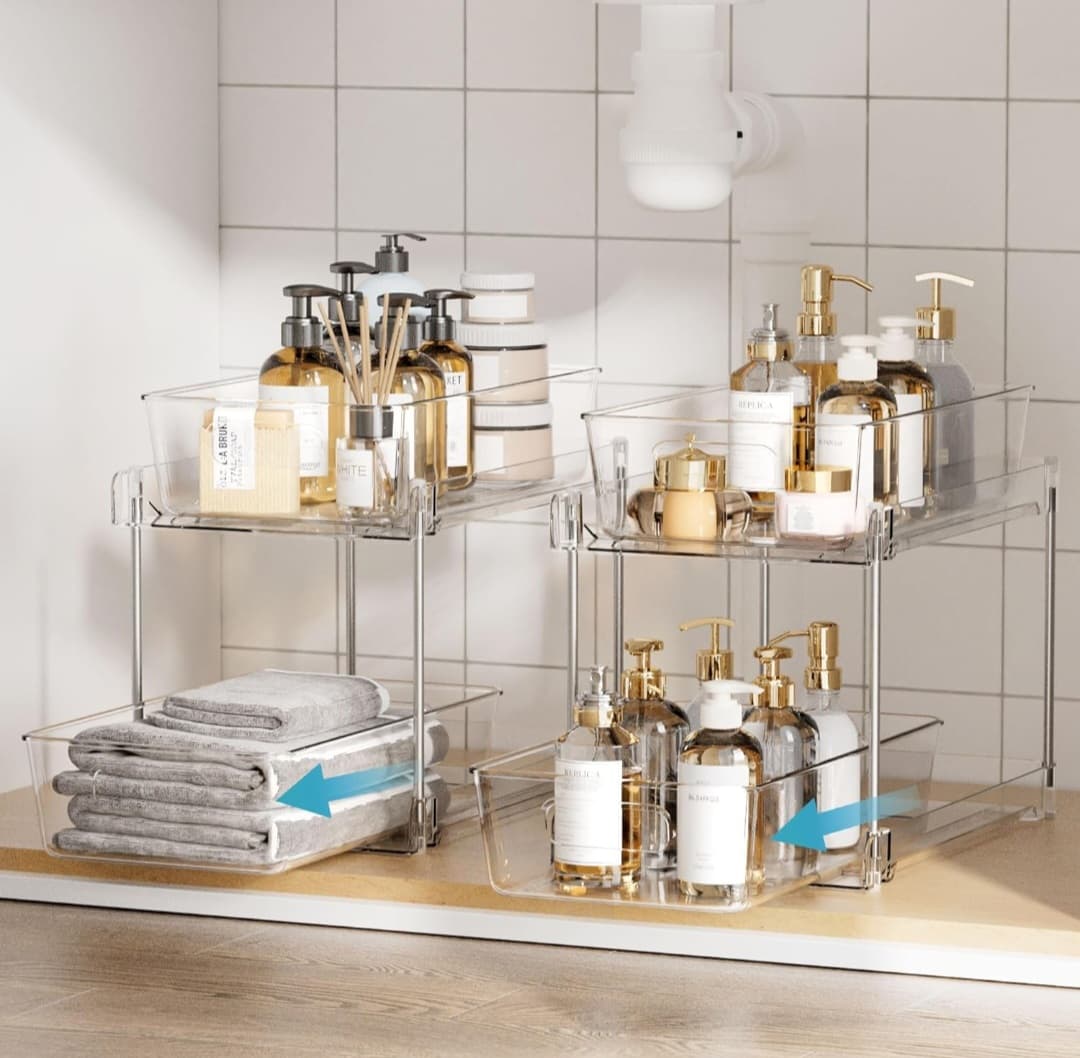 2 Pack Clear Tiered Storage Organizers - Pullout Bins