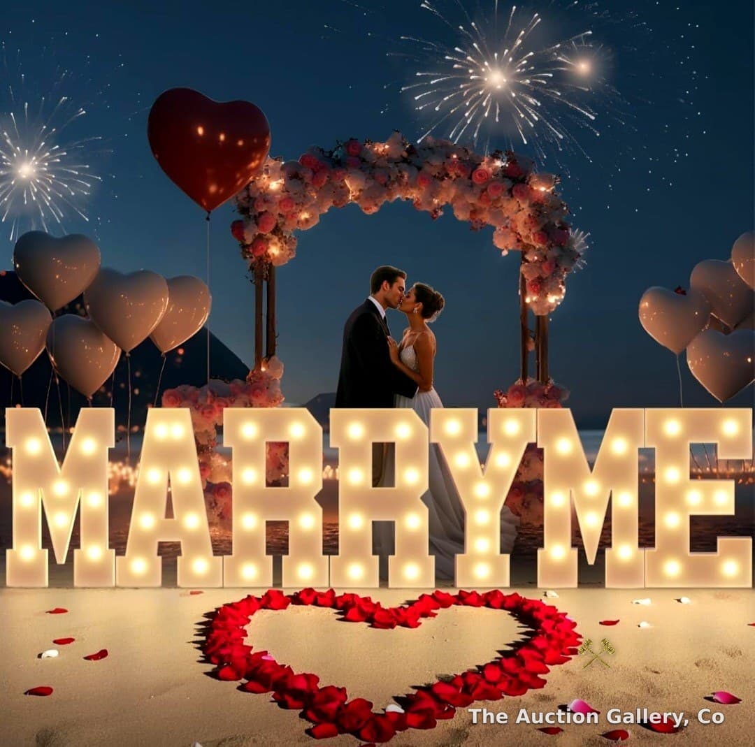 "Marry Me" 3-Foot Marquee Letter Set with Rose Petals