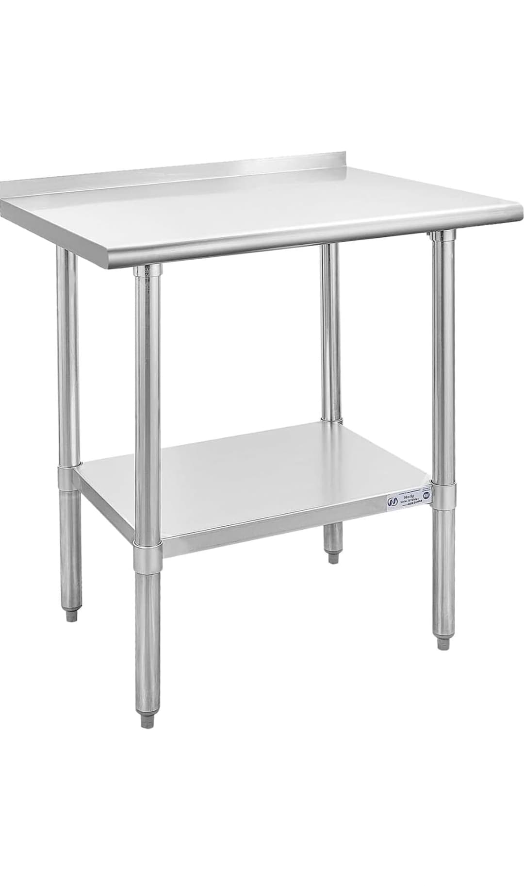 Hally Stainless Steel Table for Prep & Work 24 x 30 Inches, NSF Commercial Heavy Duty Table with Undershelf and Backsplash for Restaurant, Home and Hotel