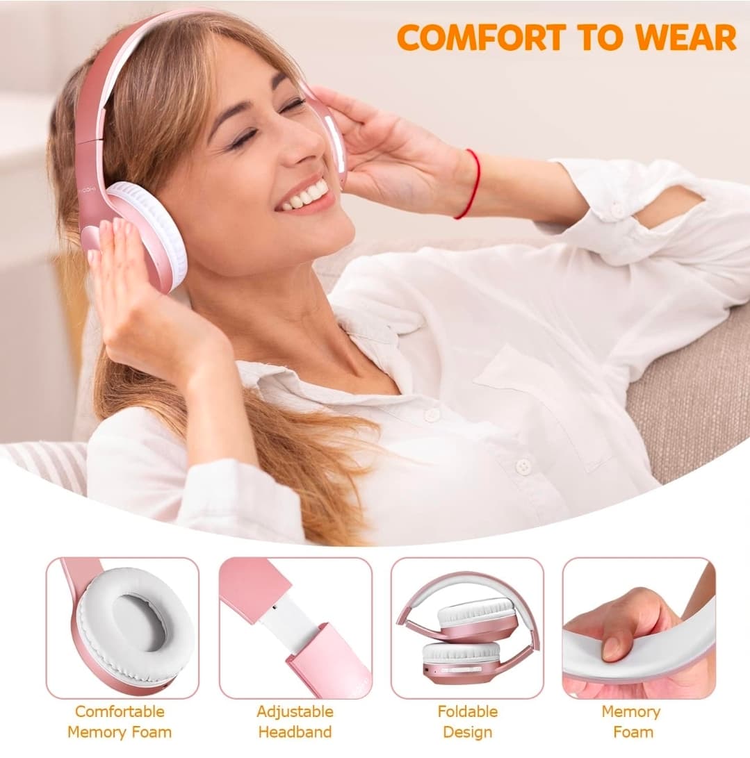 Wireless Bluetooth Headphones Over Ear 68H Playtime HiFi Stereo Headset with Microphone and 3EQ Modes Foldable Bluetooth V5.3 Headphones for Travel Smartphone Computer Laptop