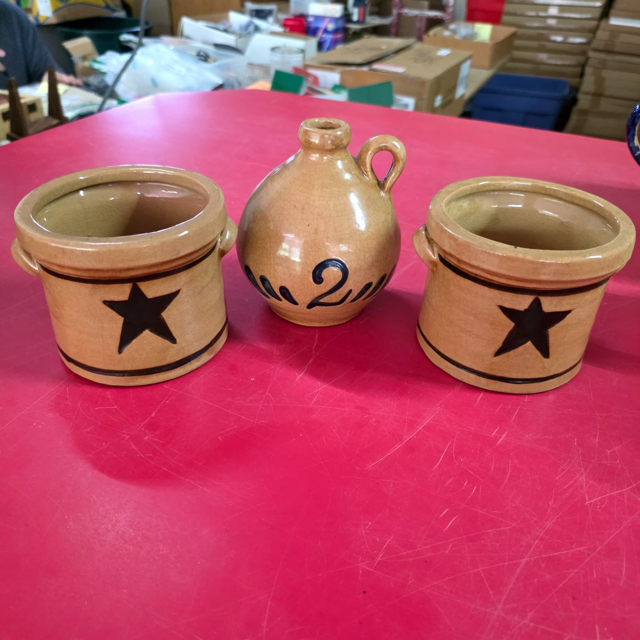 Modern Stoneware Crocks and Jug, Set of 3