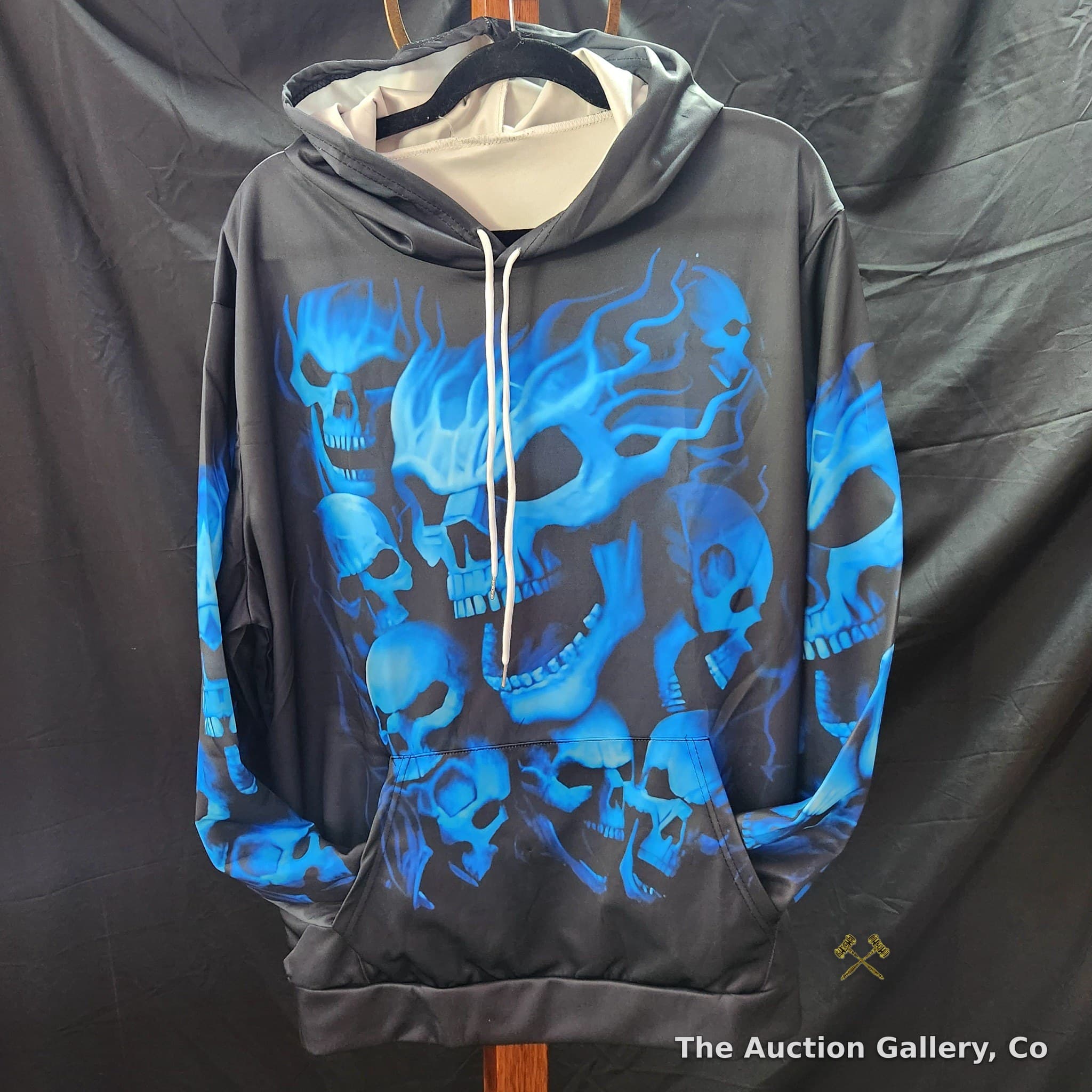 Blue Flame Skull All-Over-Print Hoodie, Size 2XL