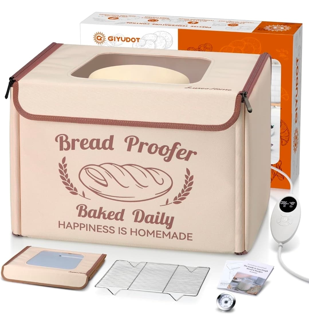 Folding Bread Proofing Box with 50-113β Temp Control & 48H Timer, Dough Proofer with Metal Rack, Humidor, Recipes, Ideal for Sourdough, Bread Baking, Pizza, Yogurt, Kombucha, Precise Control
