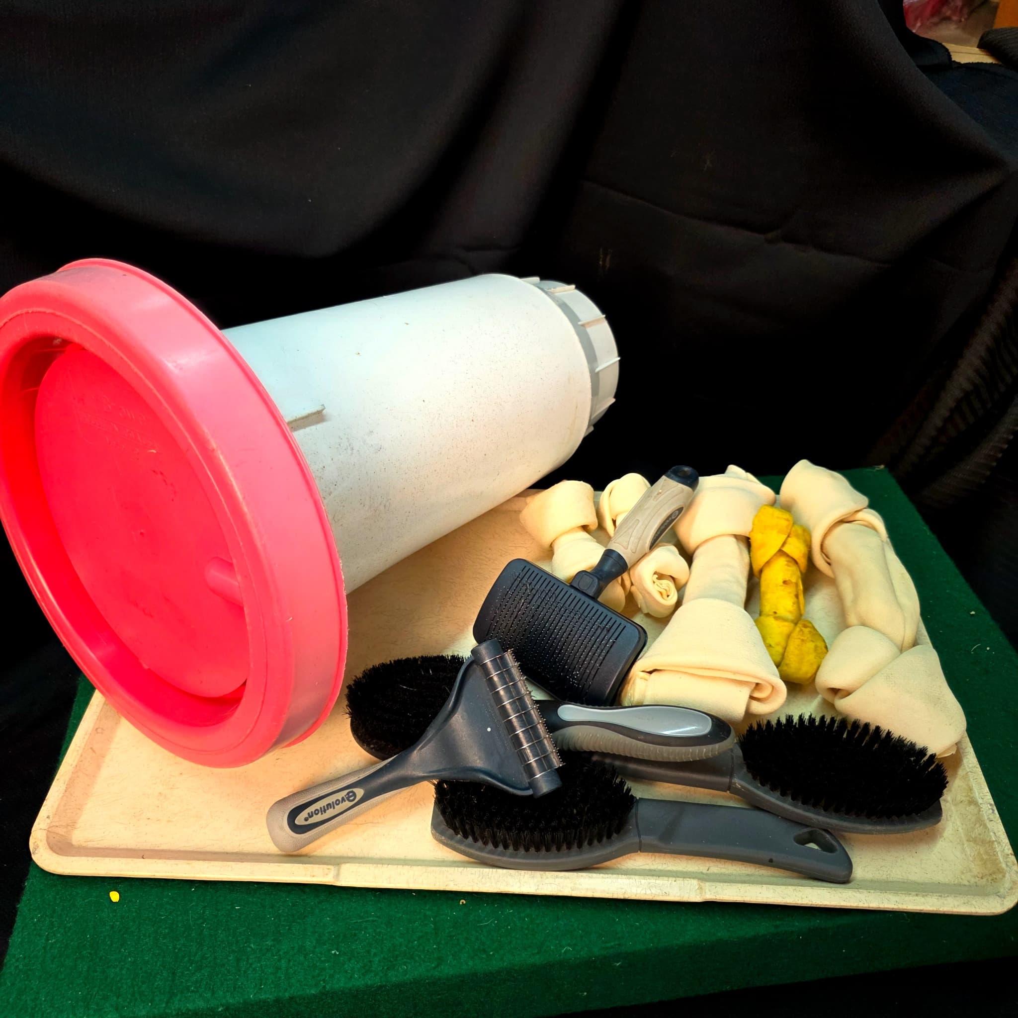 Dog Grooming Brushes, Rawhide Bones & Yard Waste Burial Container