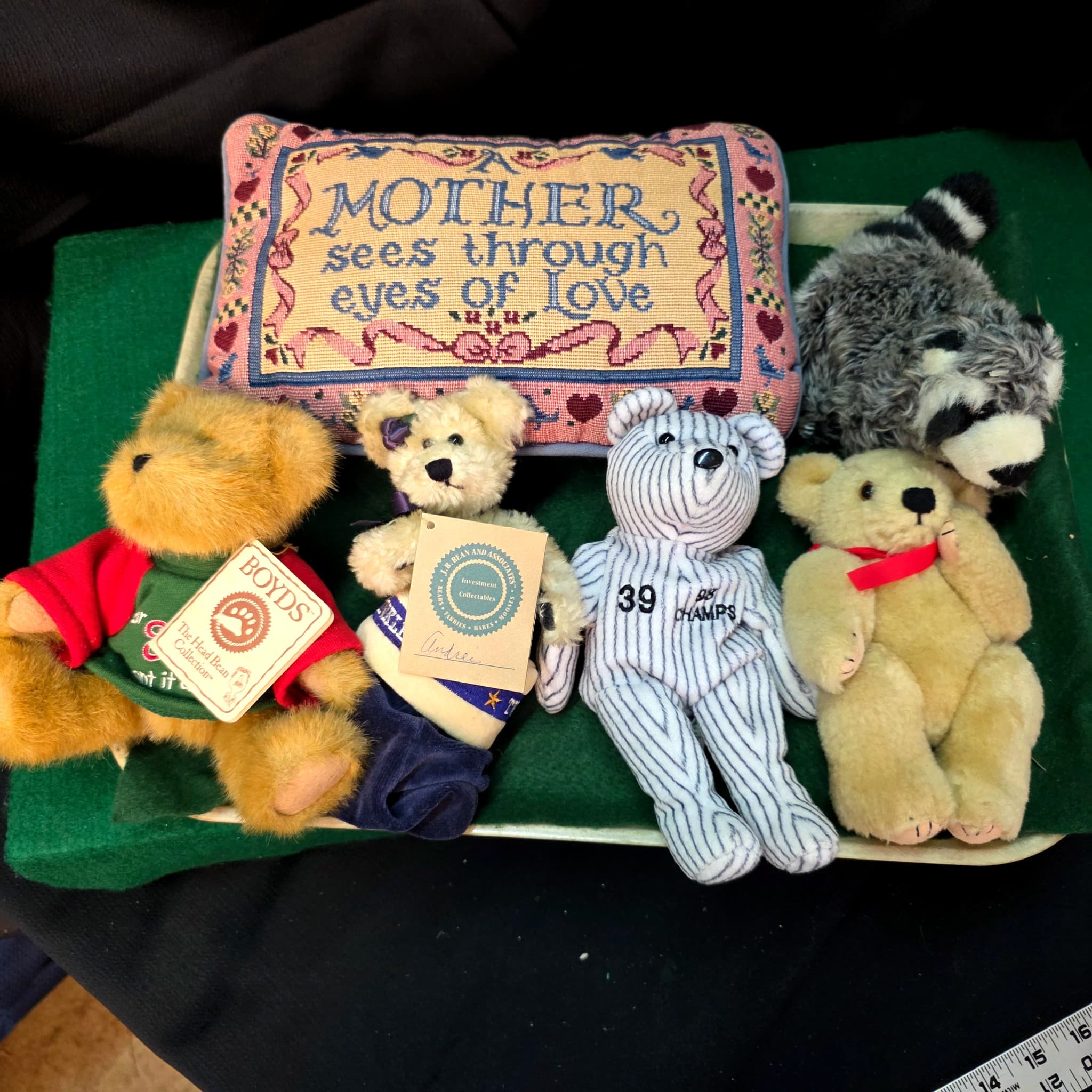 Boyds Bears, Plush Bears & Needlepoint Pillow, Lot of 6