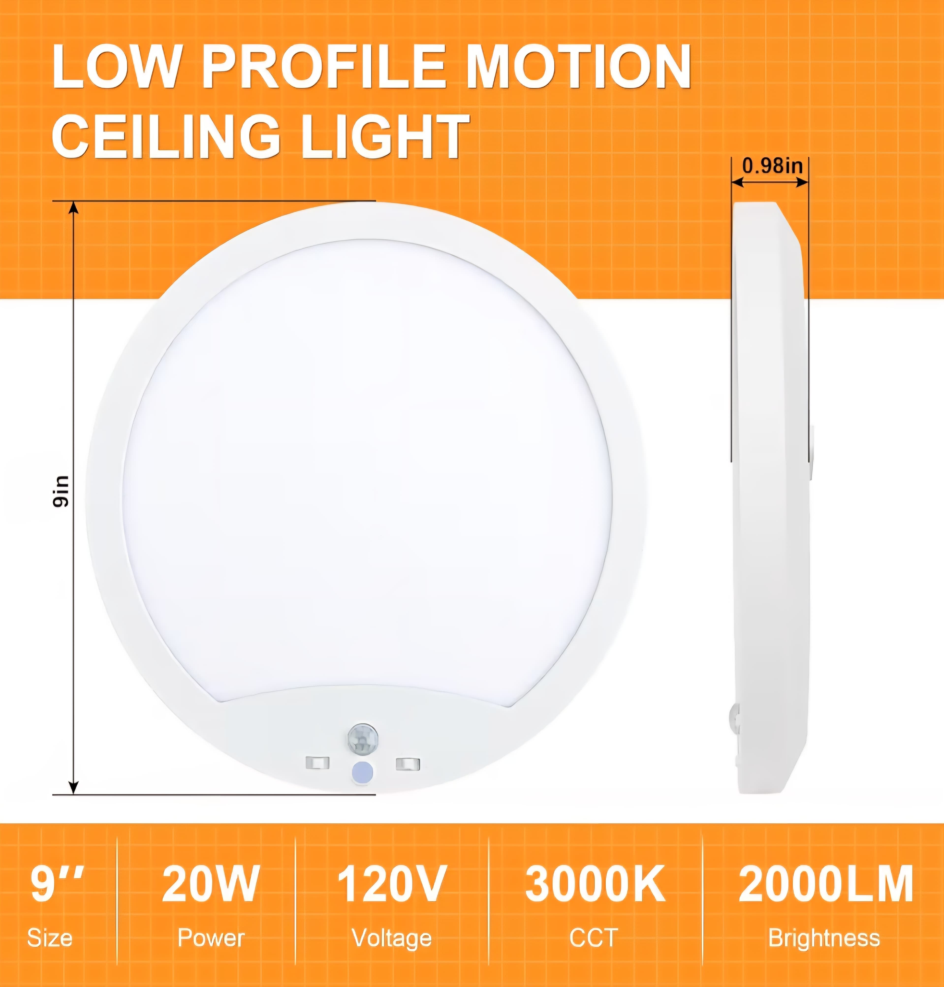 2-Pack Motion Sensor Ceiling Lights Hard-Wired - 3 Light Modes (9 inch)